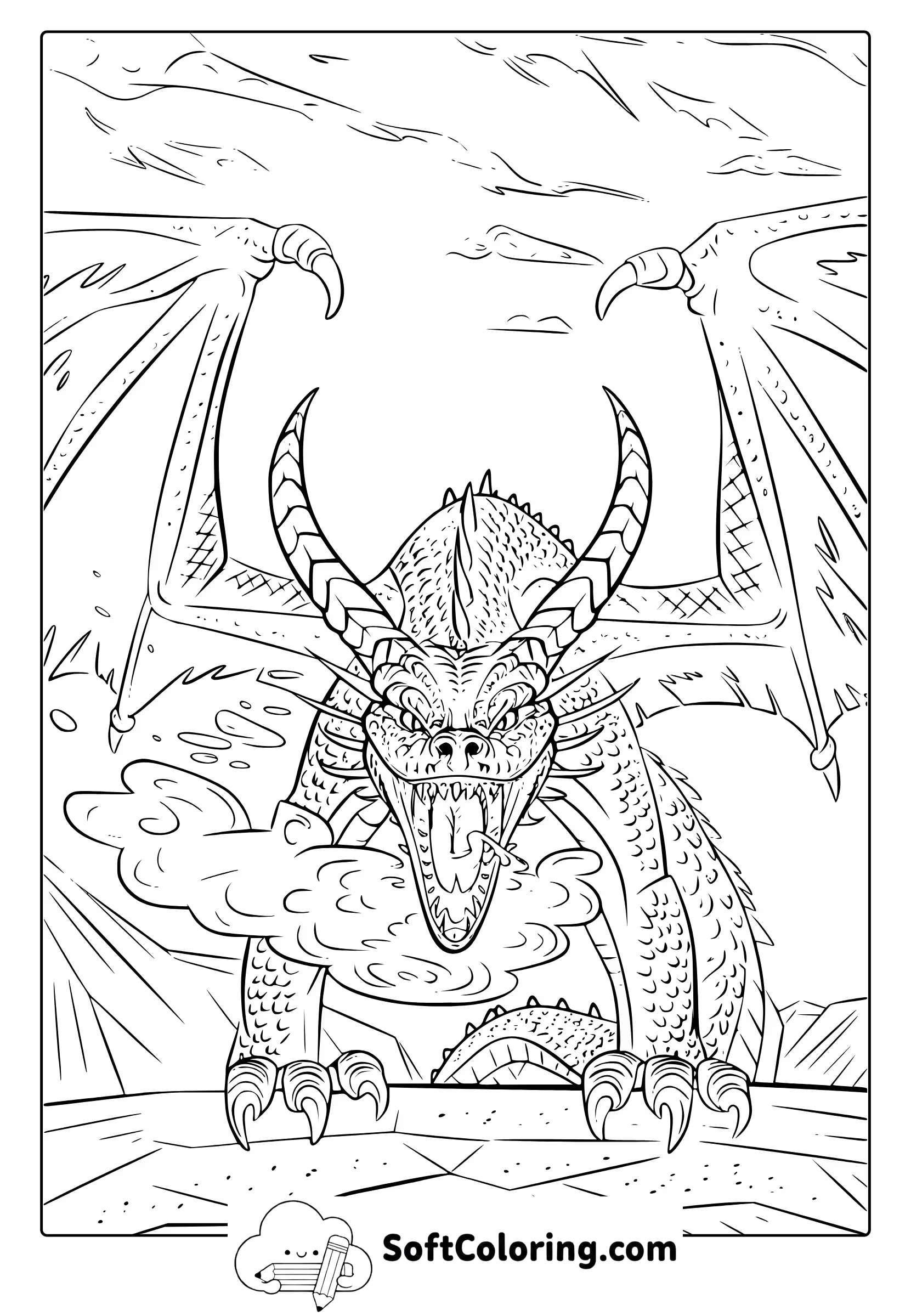 Scary Realistic Dragon Coloring Page