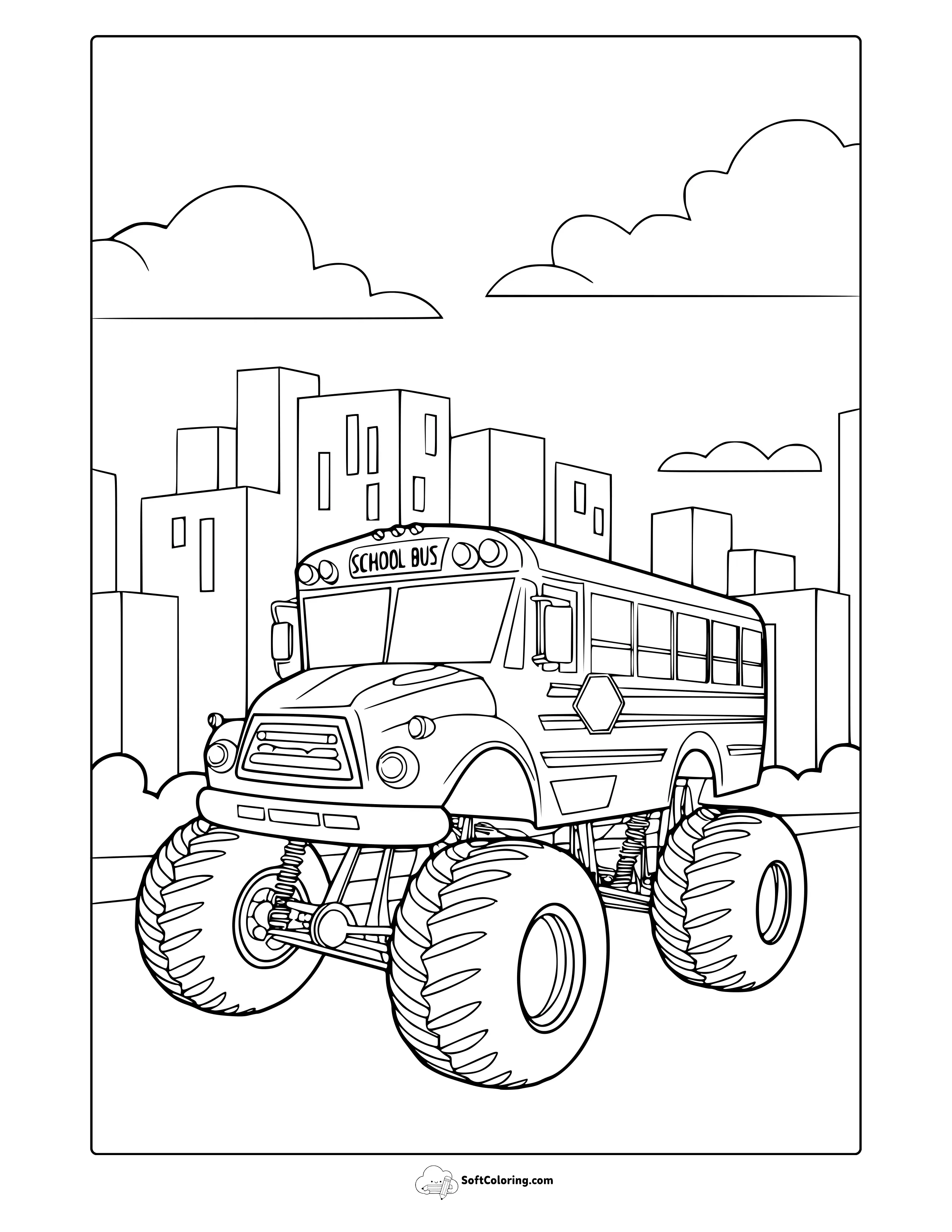 School Bus Monster Truck Coloring Page