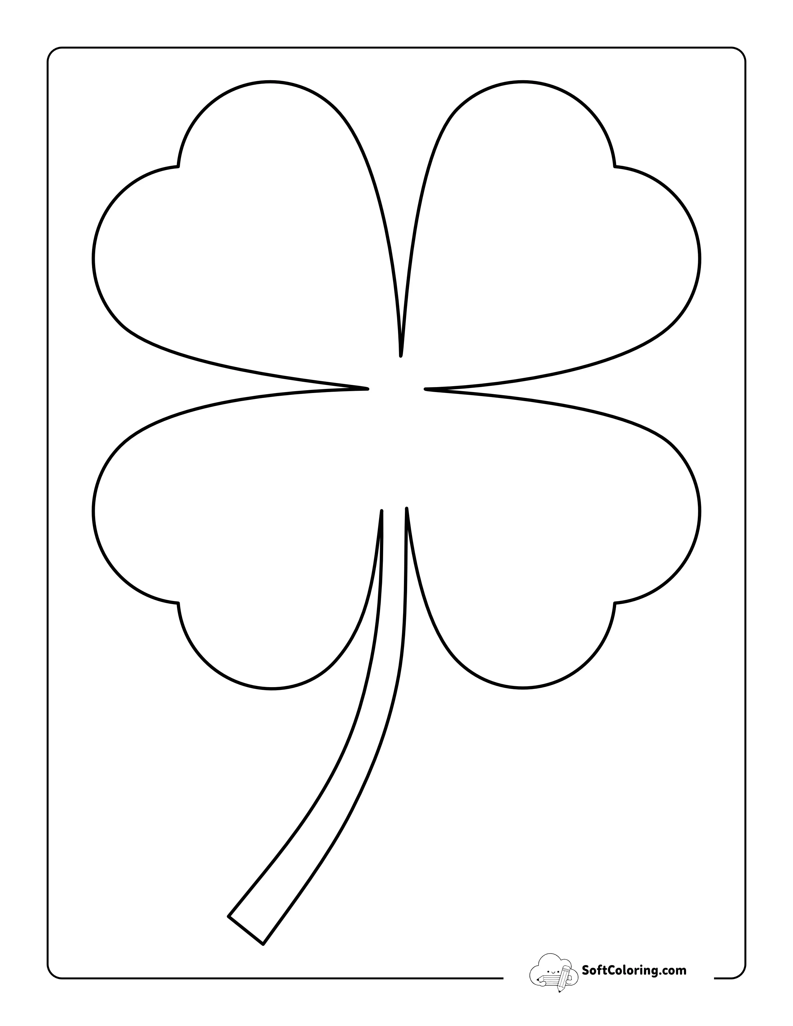 Heart-Shaped Lucky 4 Leaf Clover To Color