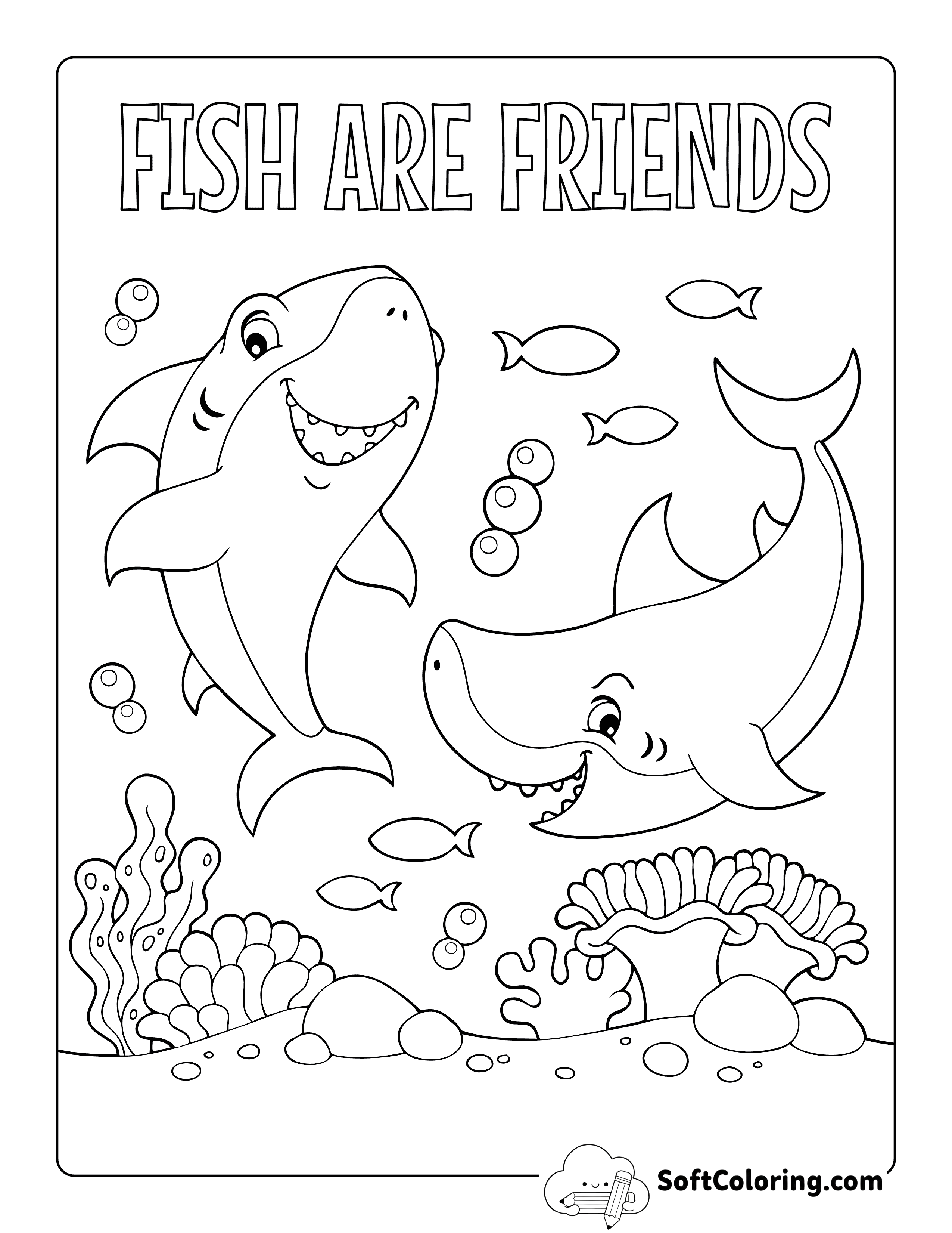 "Fish Are Friends" Coloring Sheet for Kids