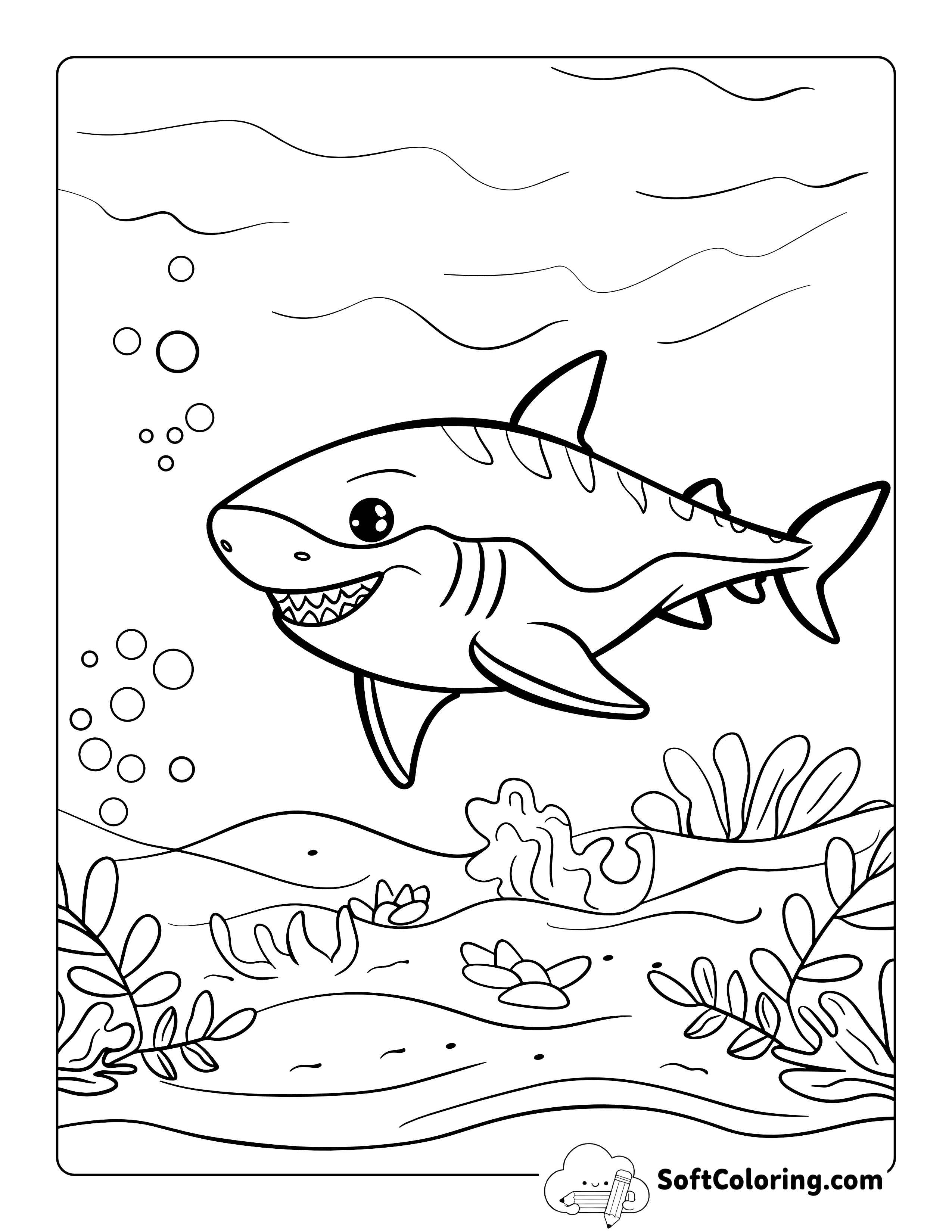 Baby Tiger Shark Ocean Coloring Page