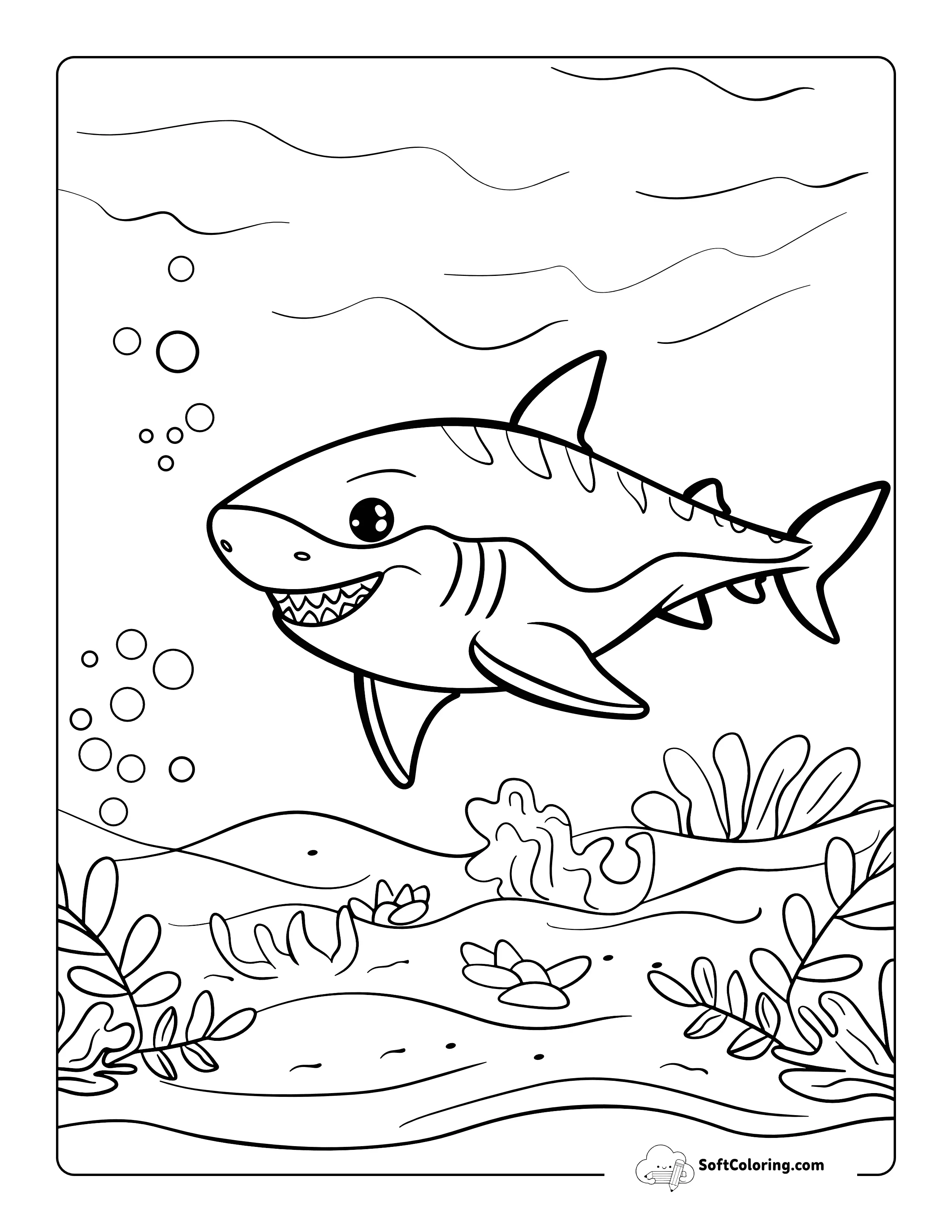 Baby Tiger Shark Swimming Page For Coloring