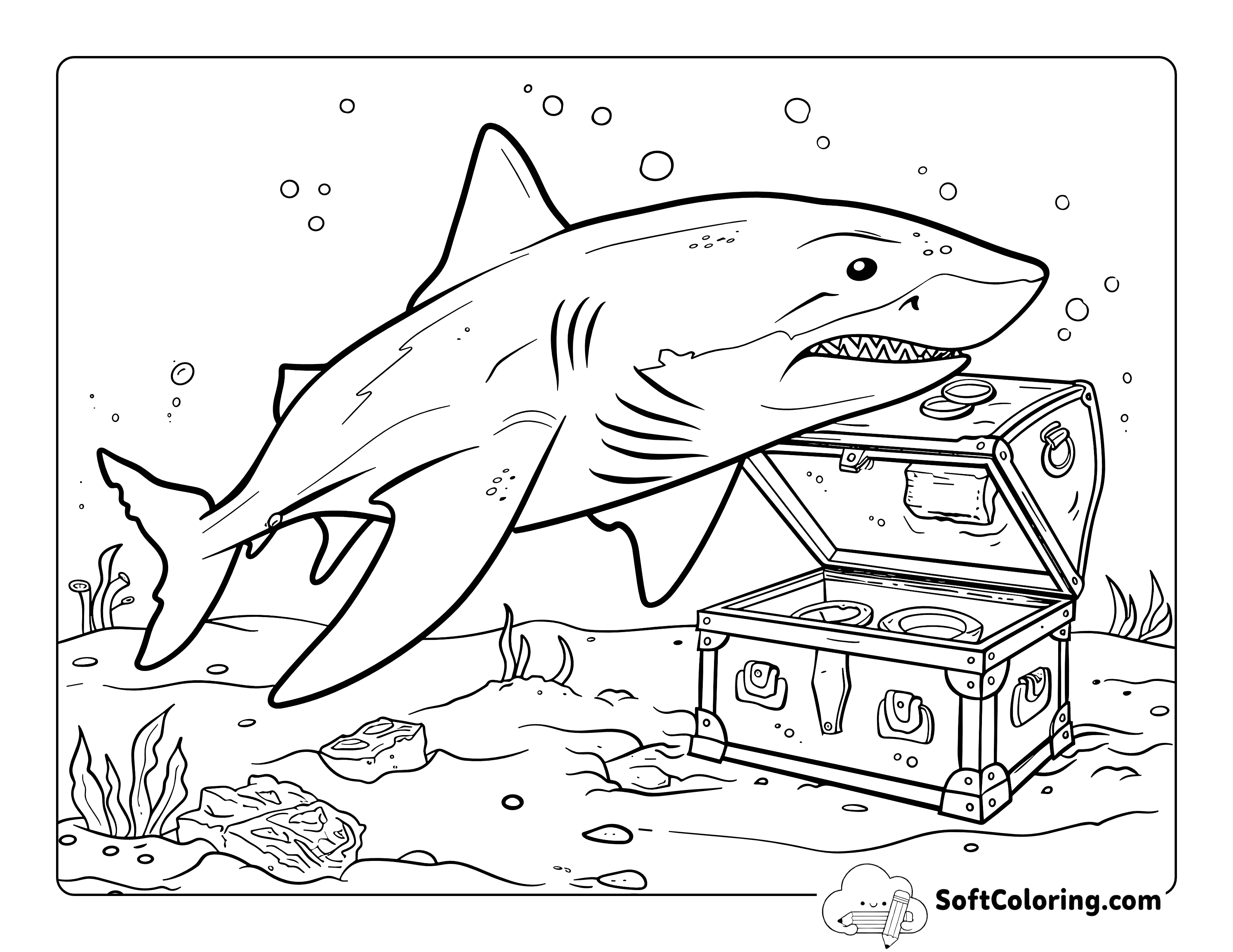 Bull Shark & Buried Treasure Coloring for Adults