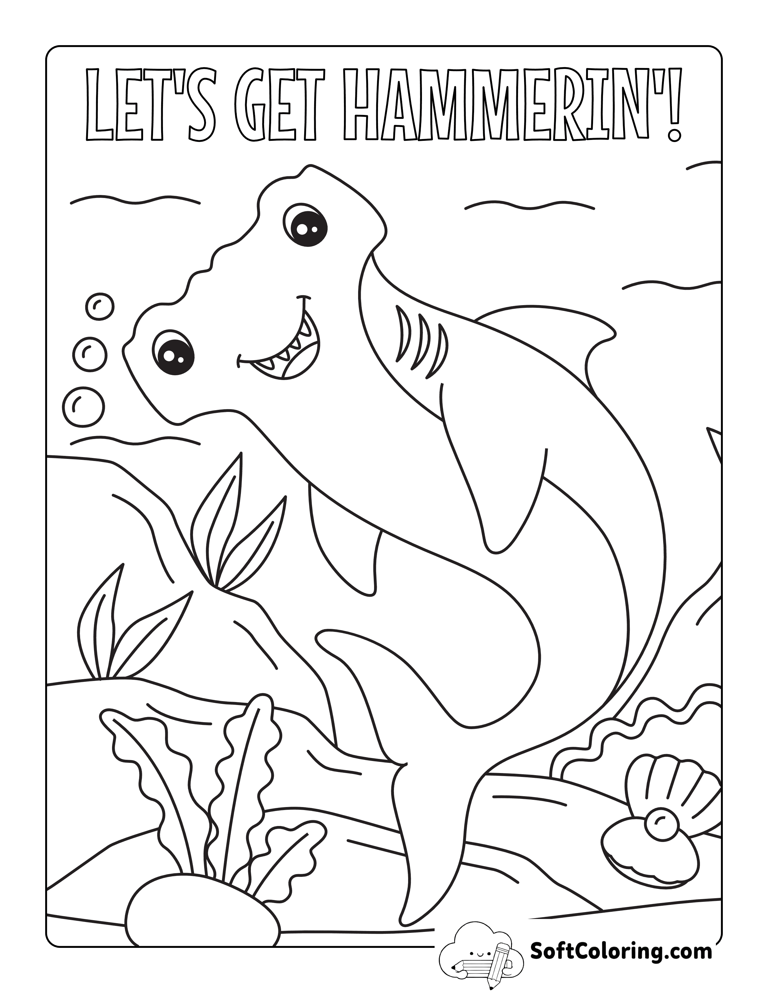Cute Hammerhead Shark Coloring Page for Kids