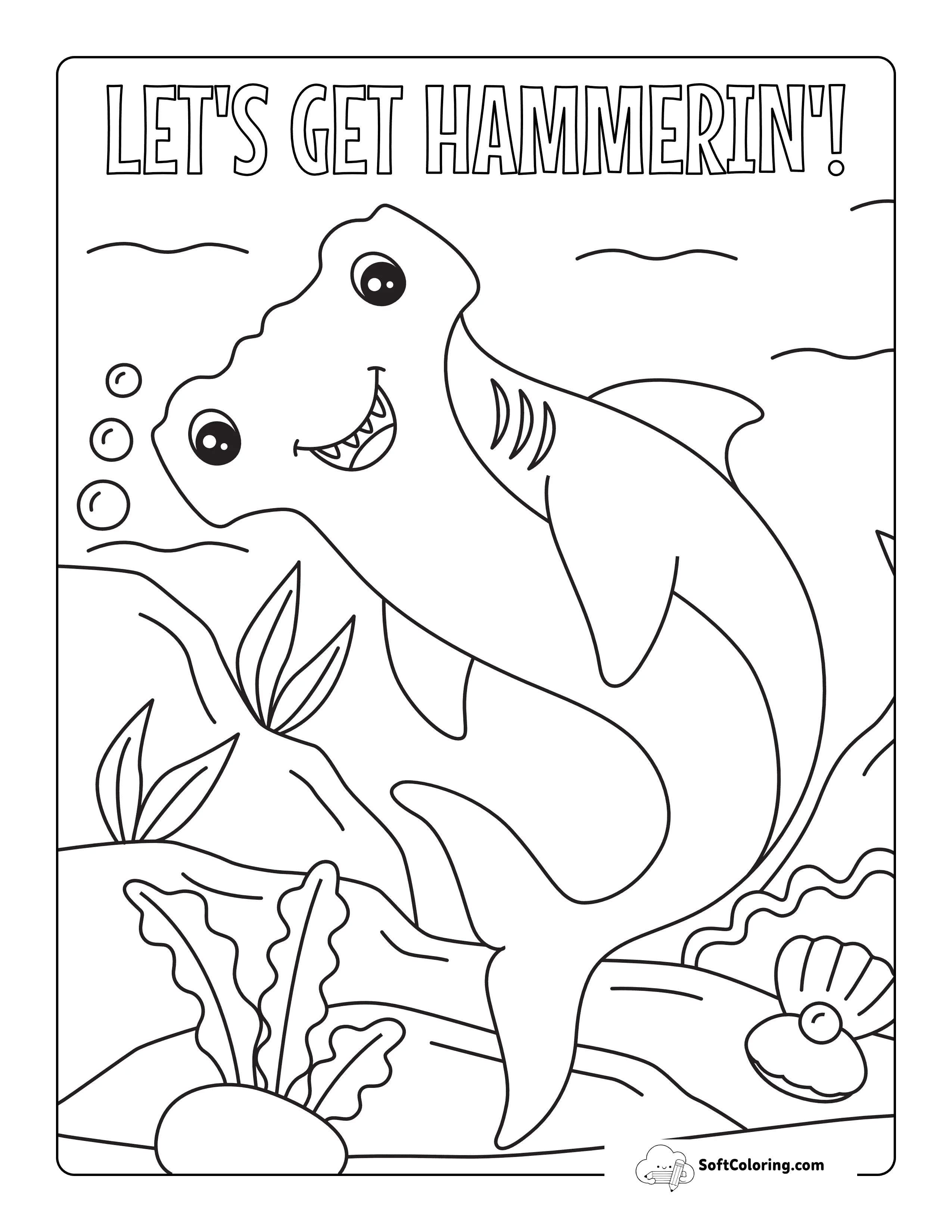 Cute Hammerhead Shark Coloring Page For Kids
