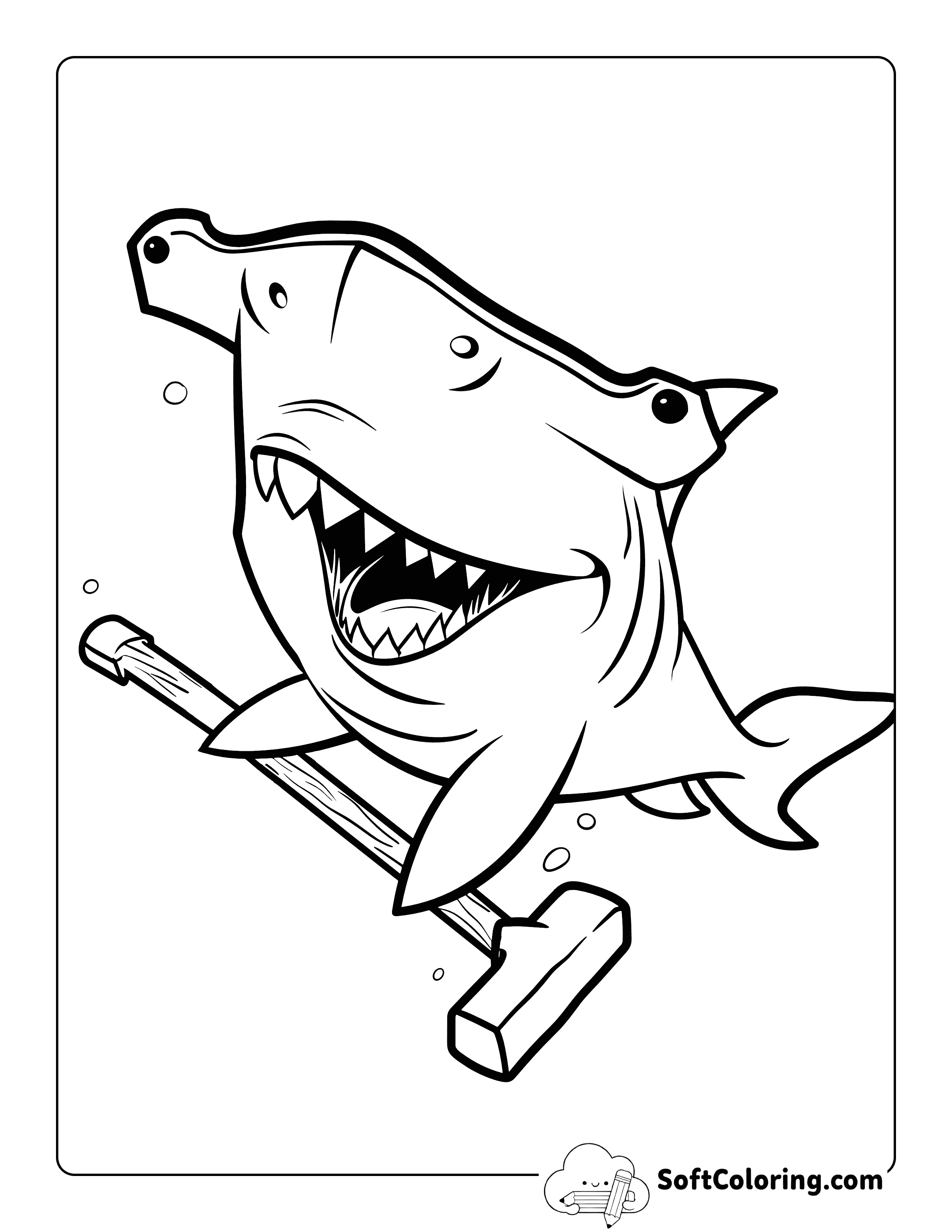 Cartoon Hammerhead Shark with a Hammer Coloring Page
