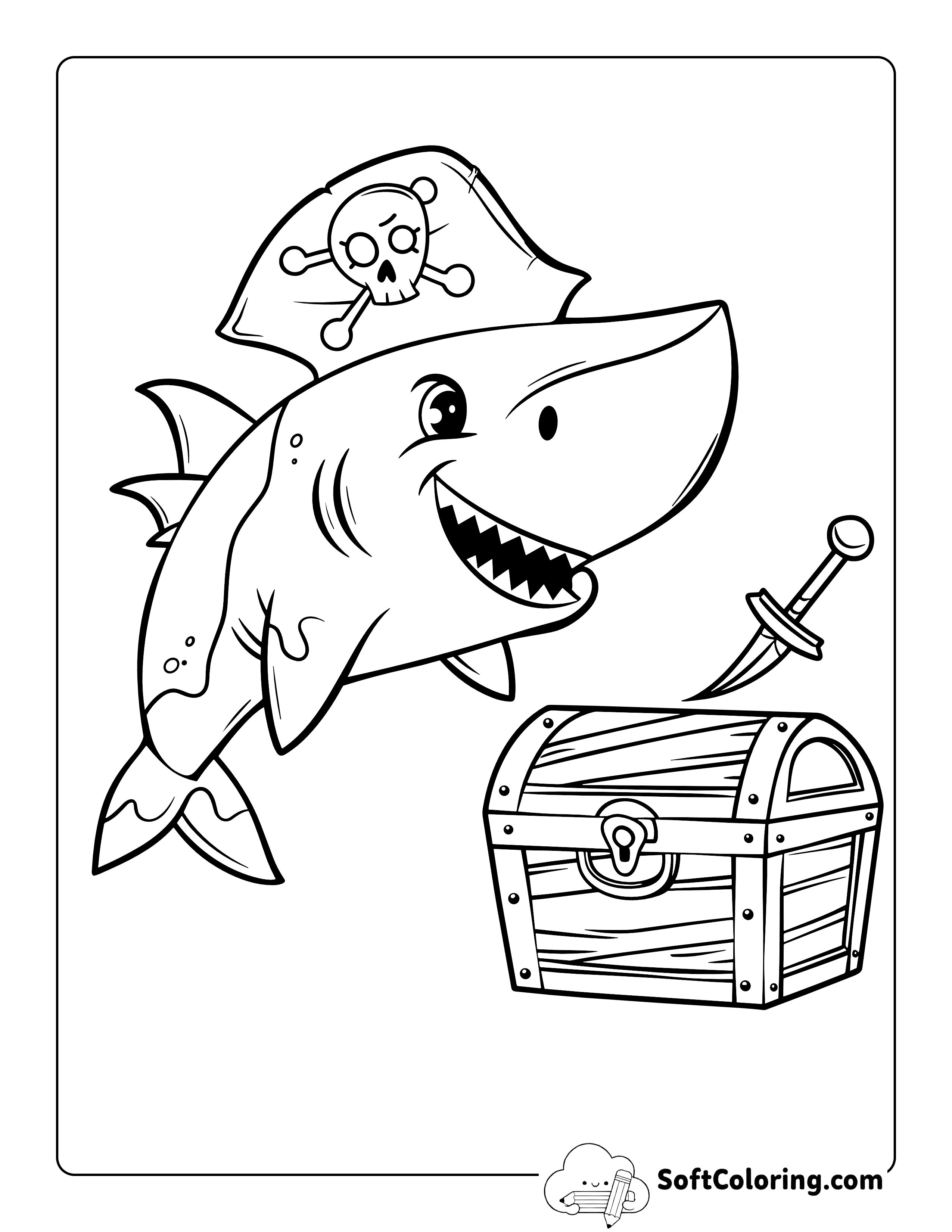 Cartoon Pirate Shark Coloring Page for Kids