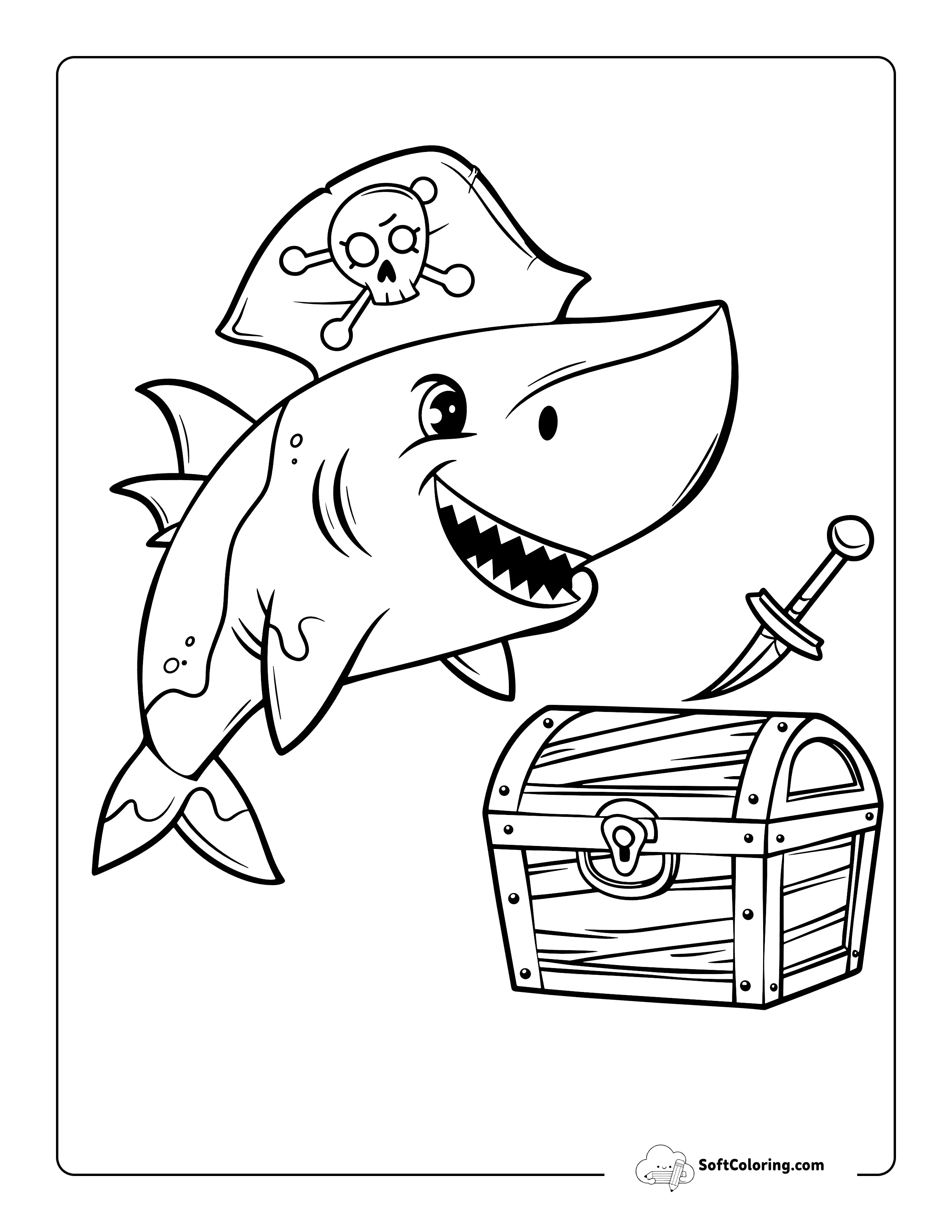 Cartoon Pirate Shark Coloring Page For Kids