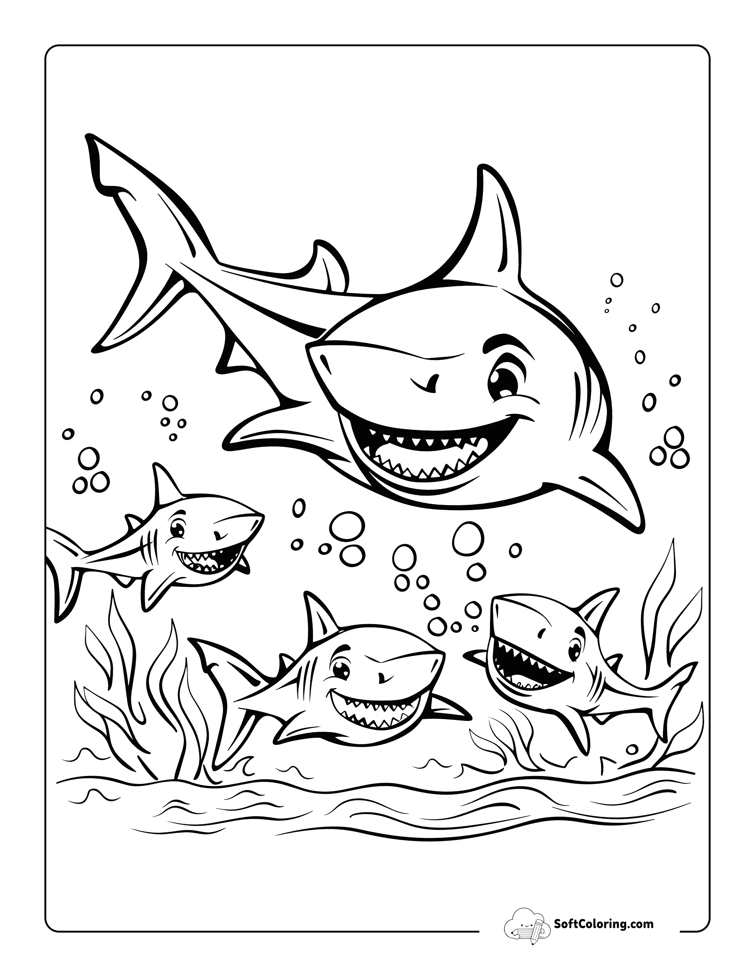 Cute Shark Family Coloring Page For Teens
