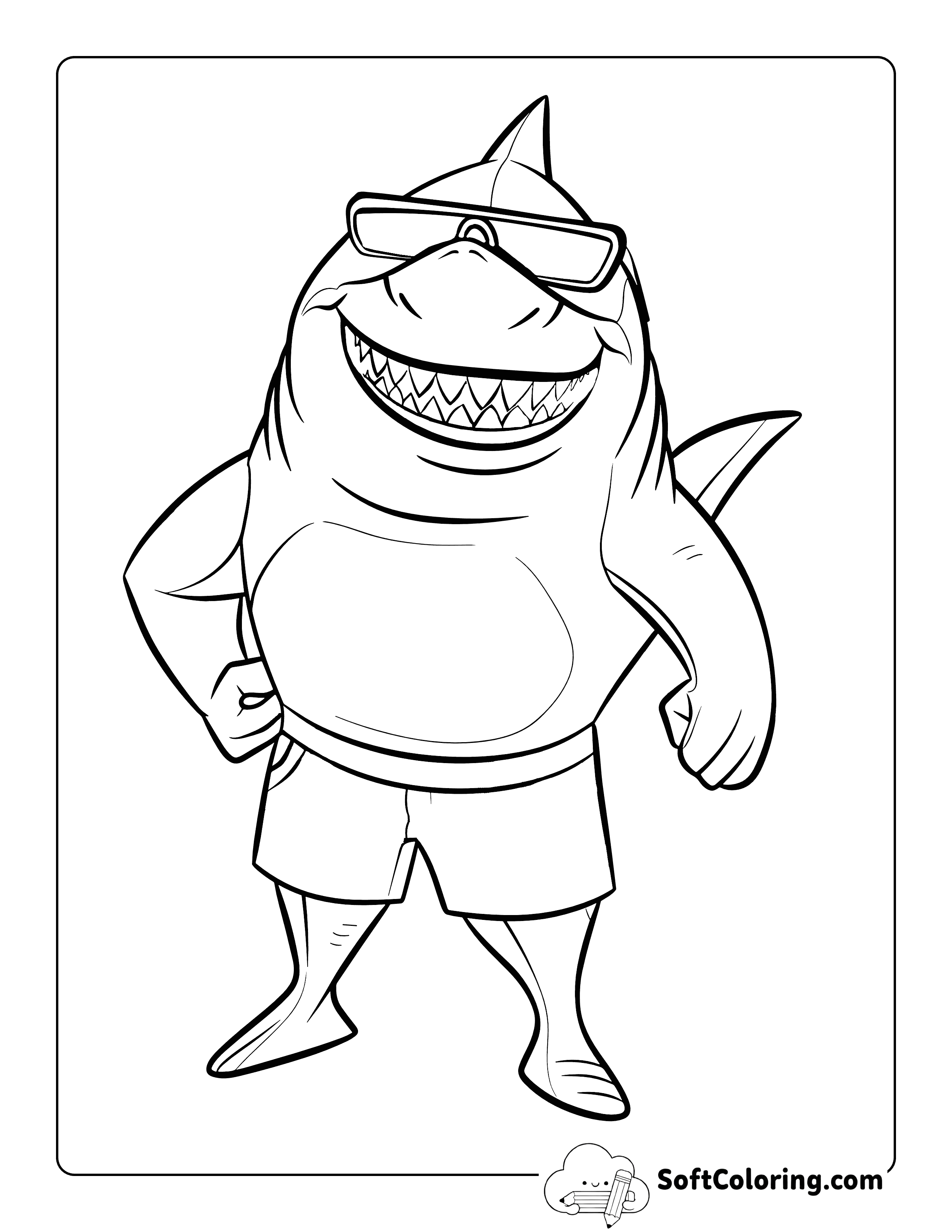 Swim Trunks Cool Shark Coloring Page for Teens