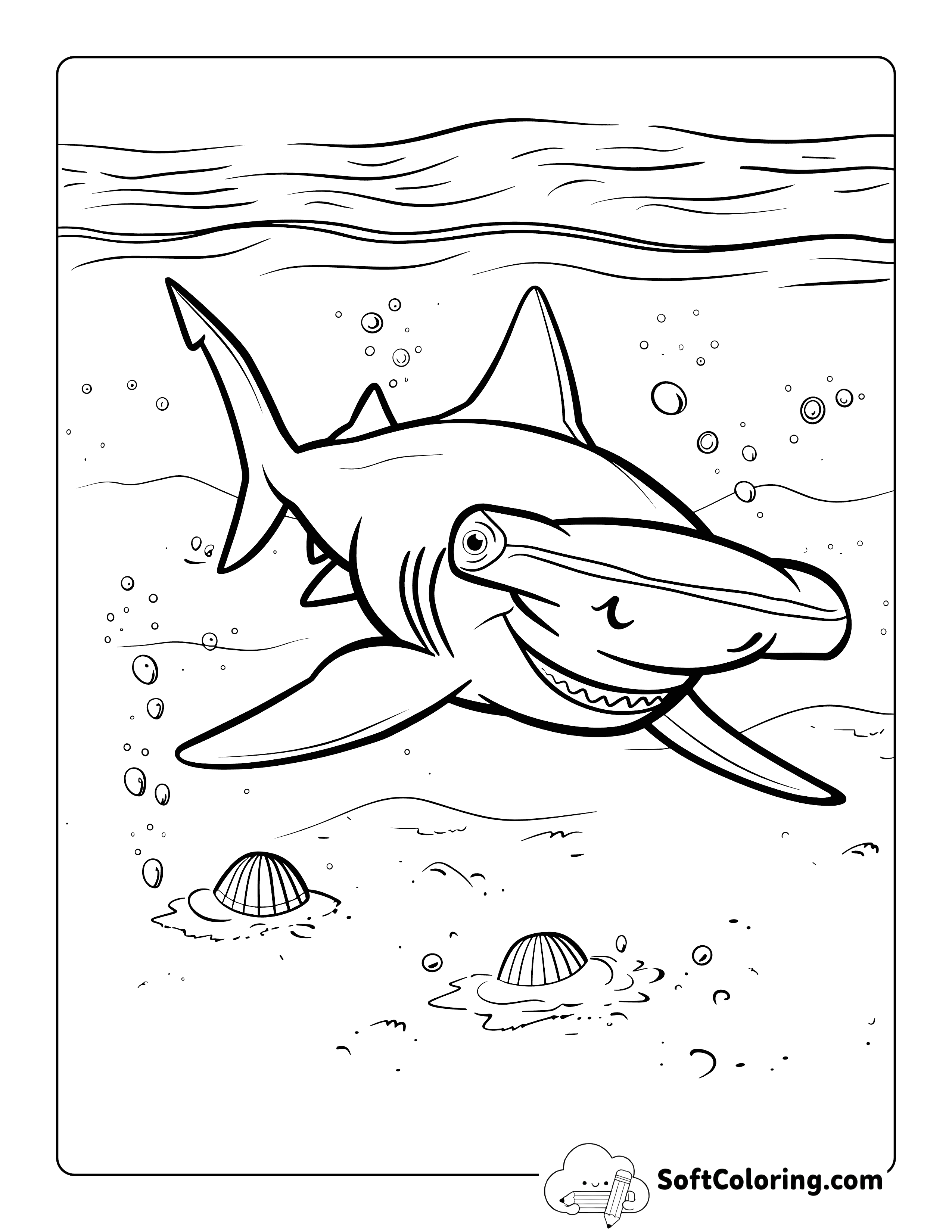Detailed Smiling Hammerhead Shark Coloring Printable
