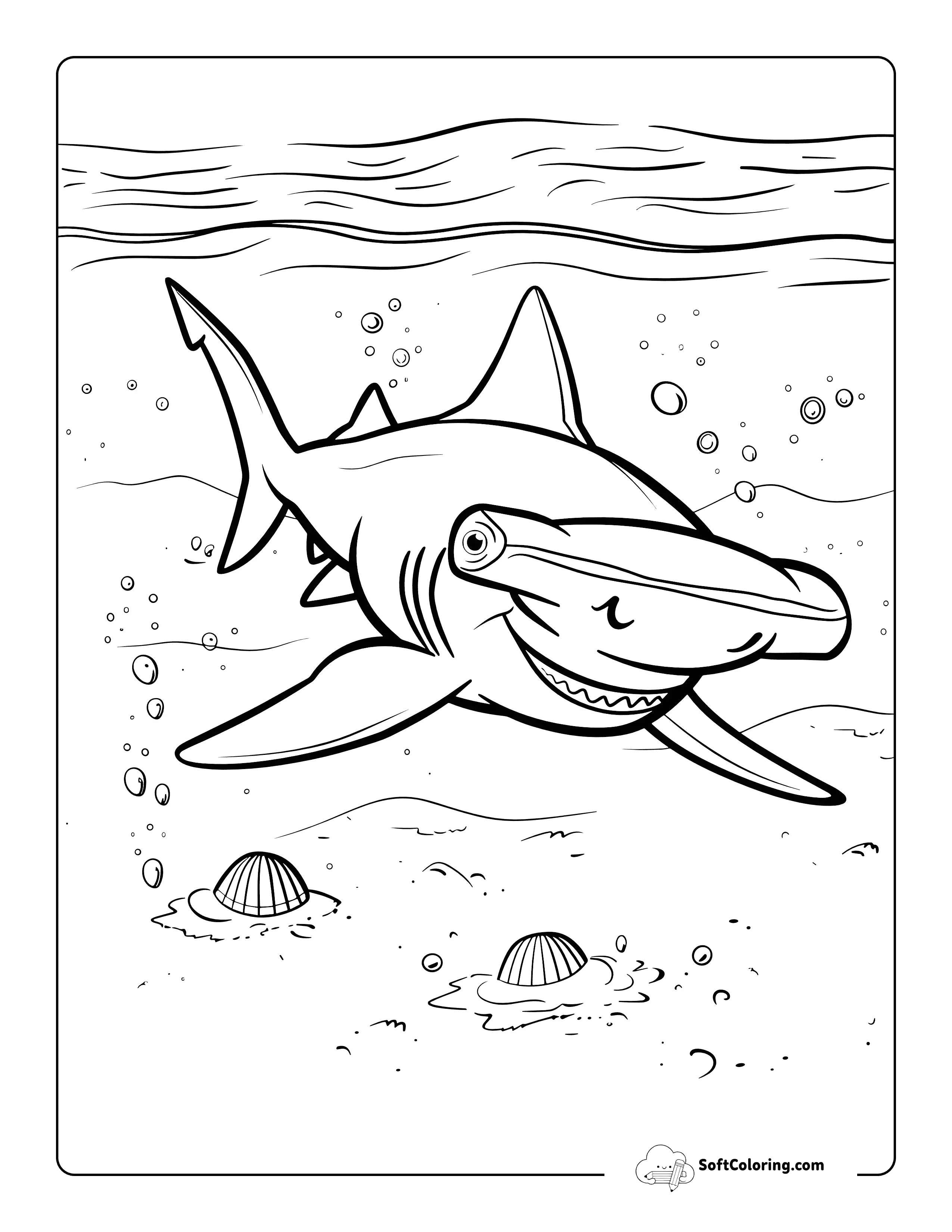 Detailed Smiling Hammerhead Shark Coloring Printable