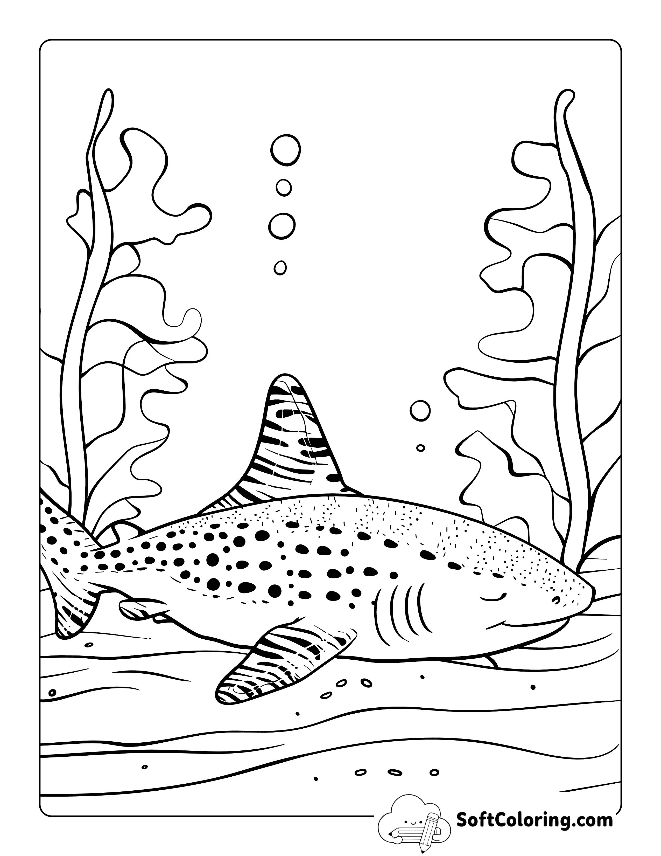 Kawaii Zebra Shark Coloring Page