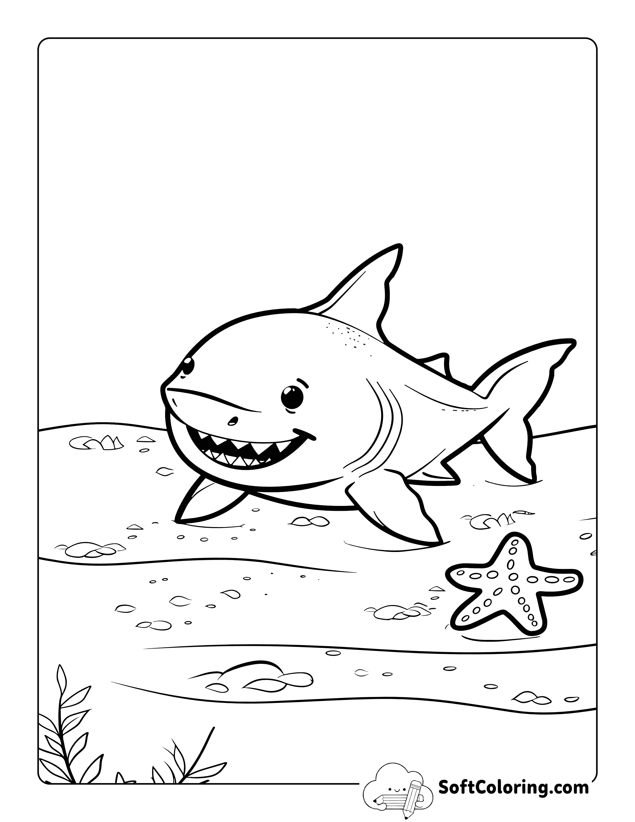 Cute Lemon Shark Coloring Sheet for Kids