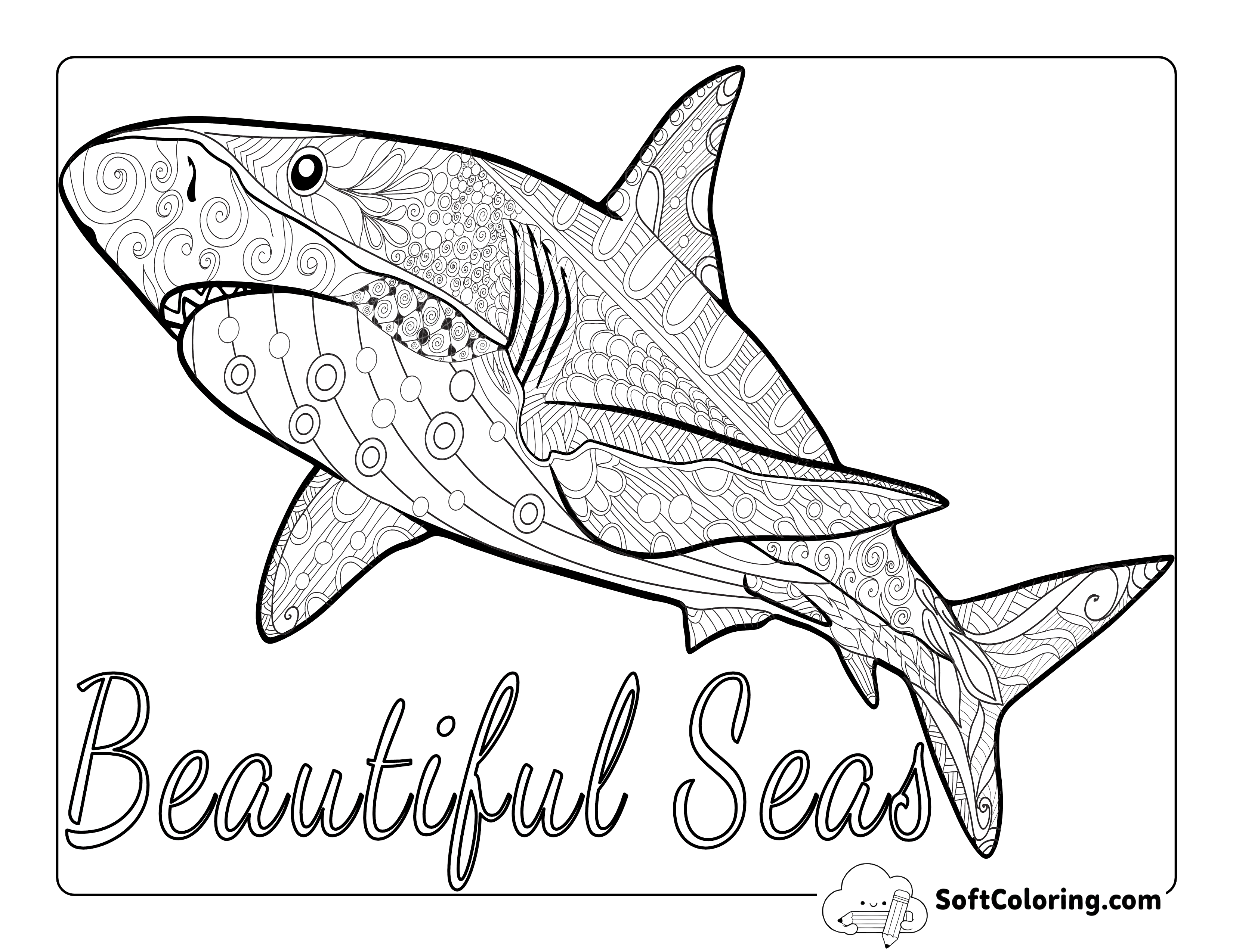 *NEW* "Beautiful Seas Mandala Shark Coloring Page for Adults