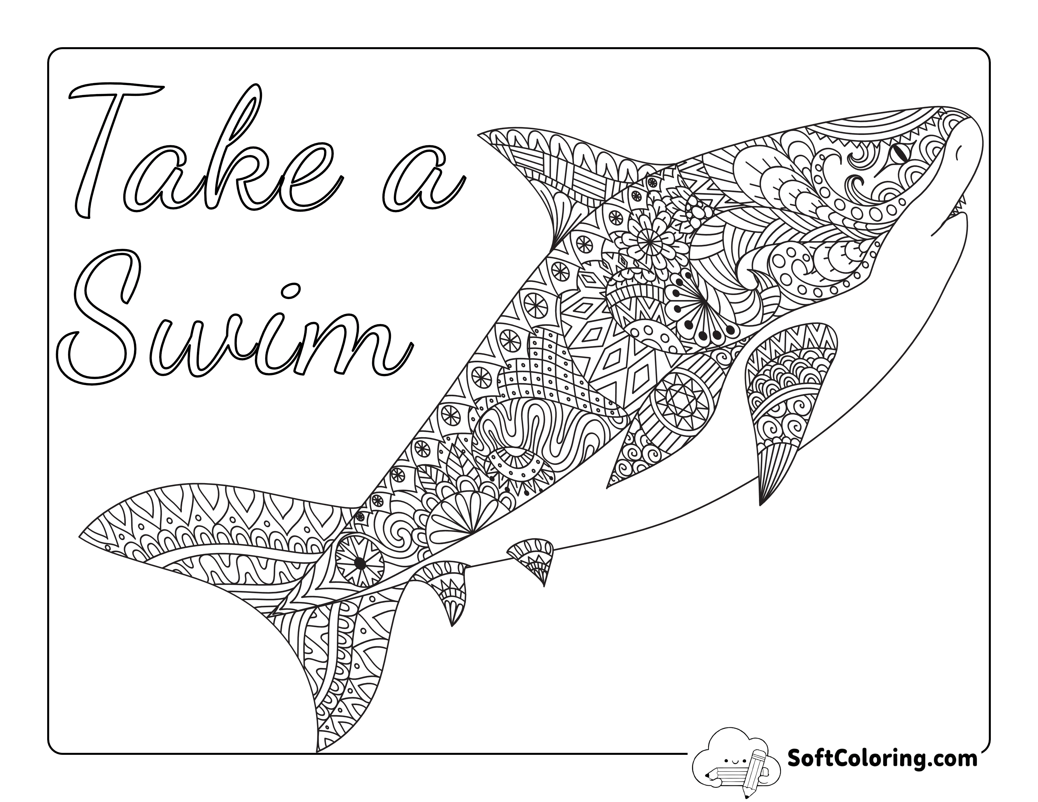 *NEW* "Take a Swim" Patterned Shark Printable Coloring Page for Adults