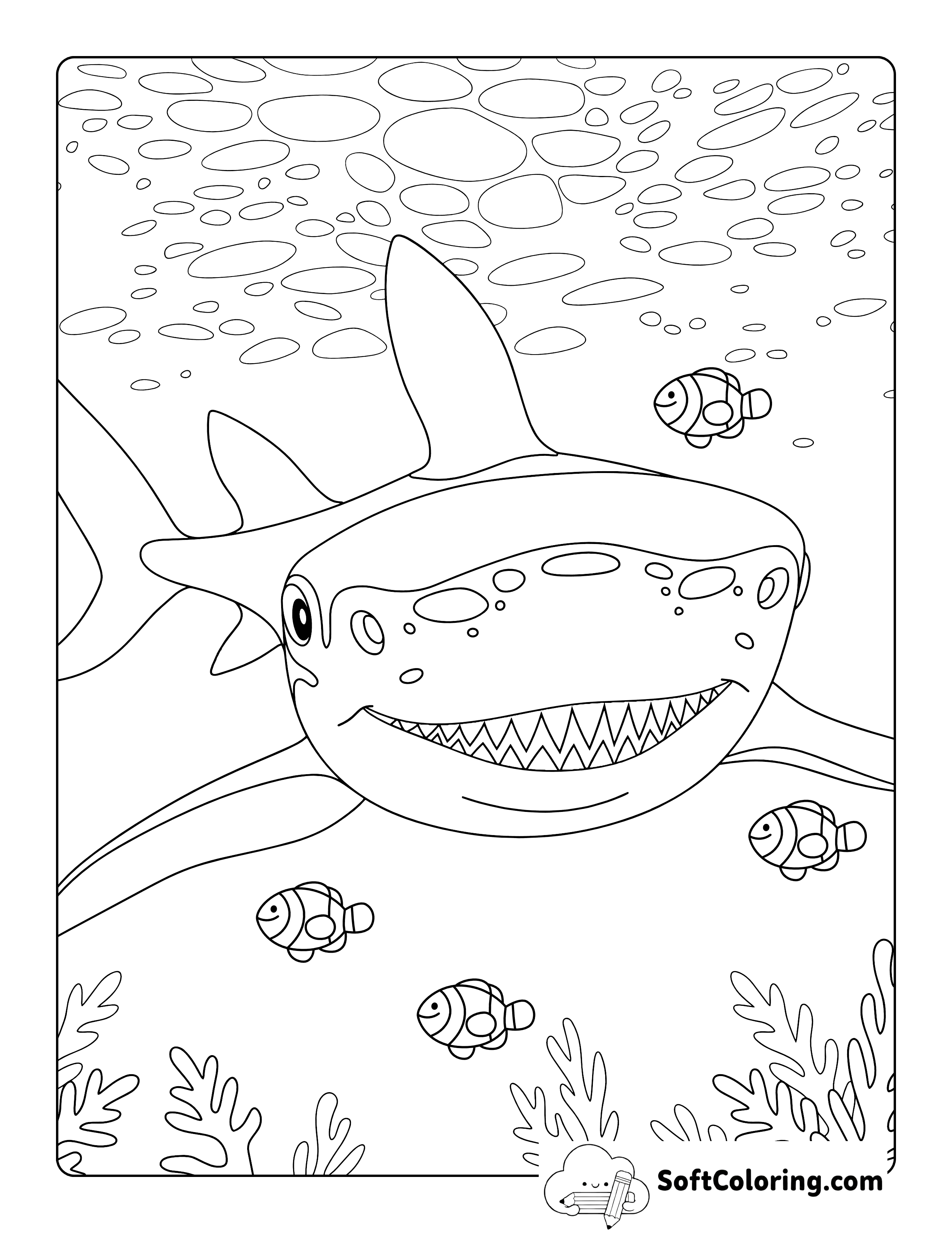 Cute Swimming Shark Coloring Page for Teens