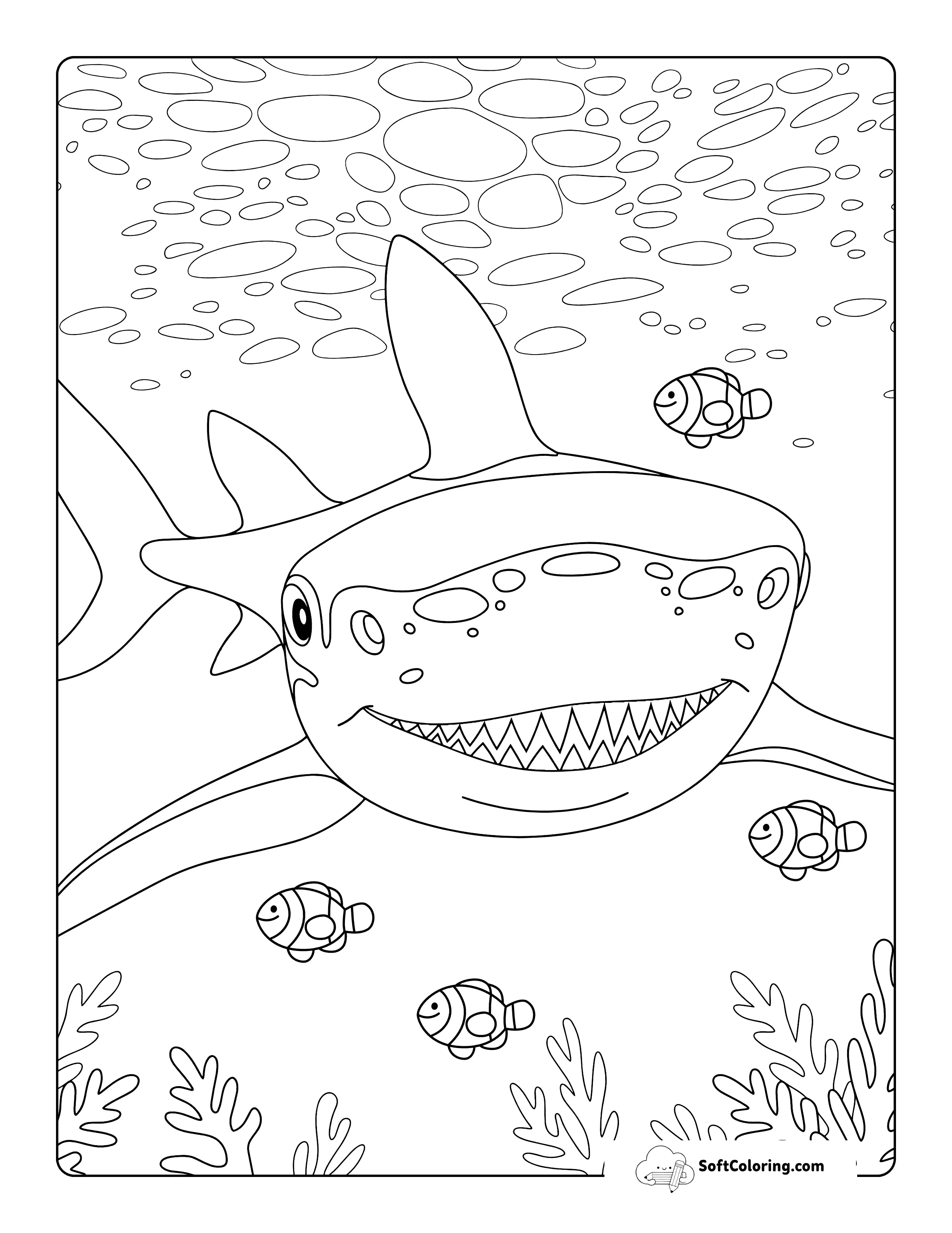 Cute Swimming Shark Coloring Page For Teens