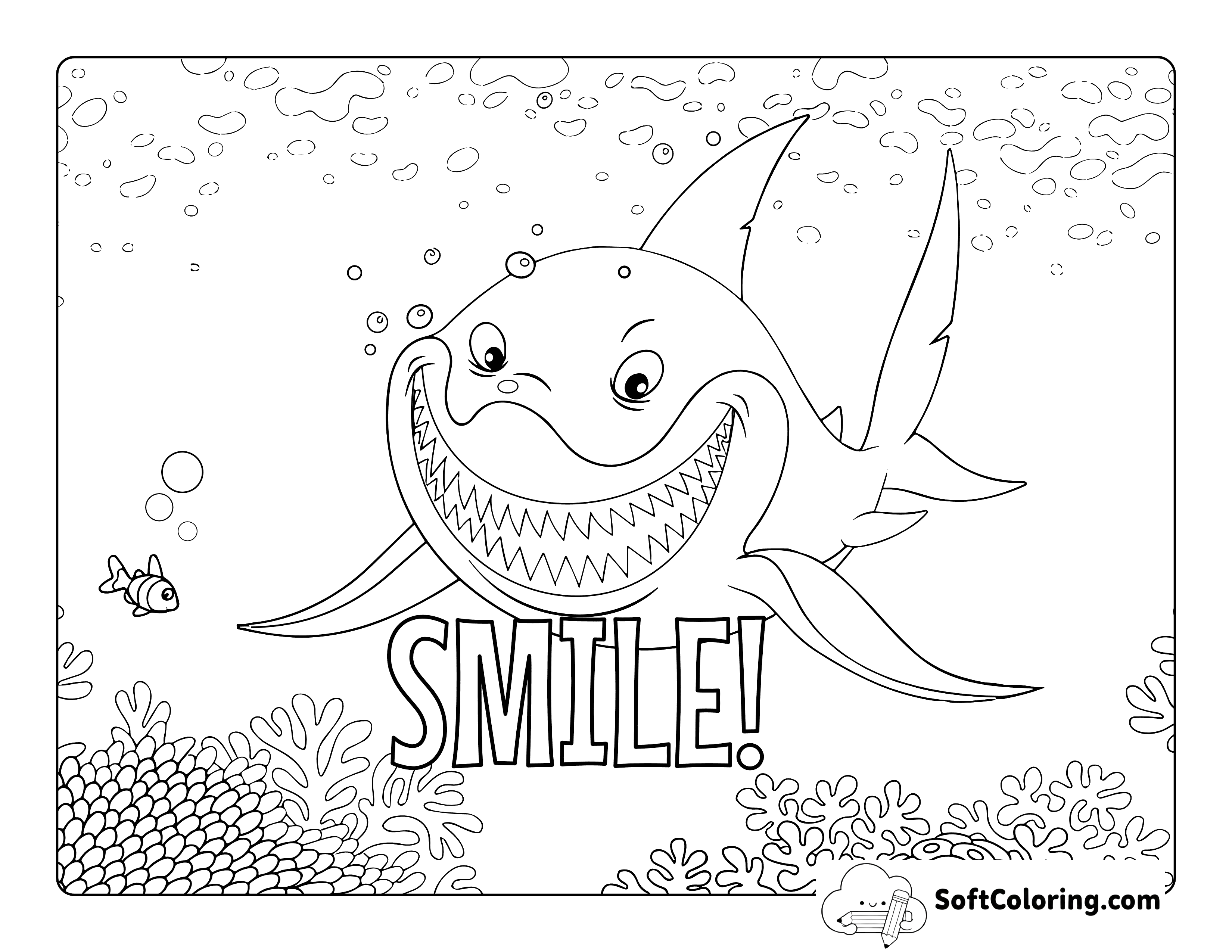 "Smile!" Great White Shark Coloring Page for Teens