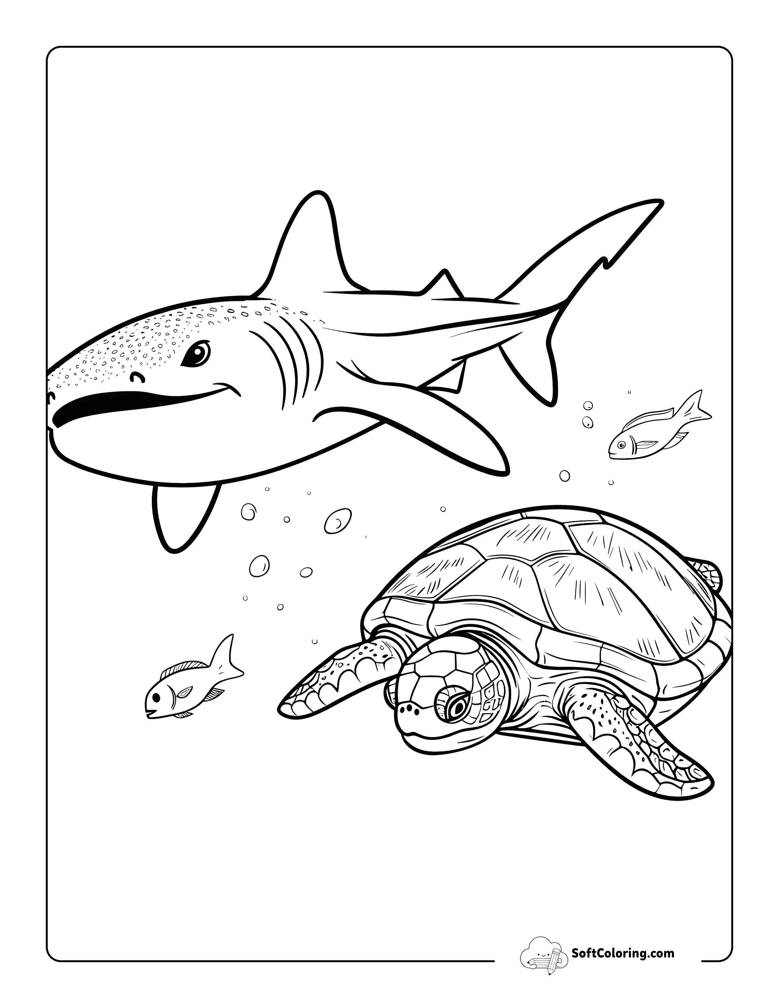 Turtle & Whale Shark Coloring Page For Adults