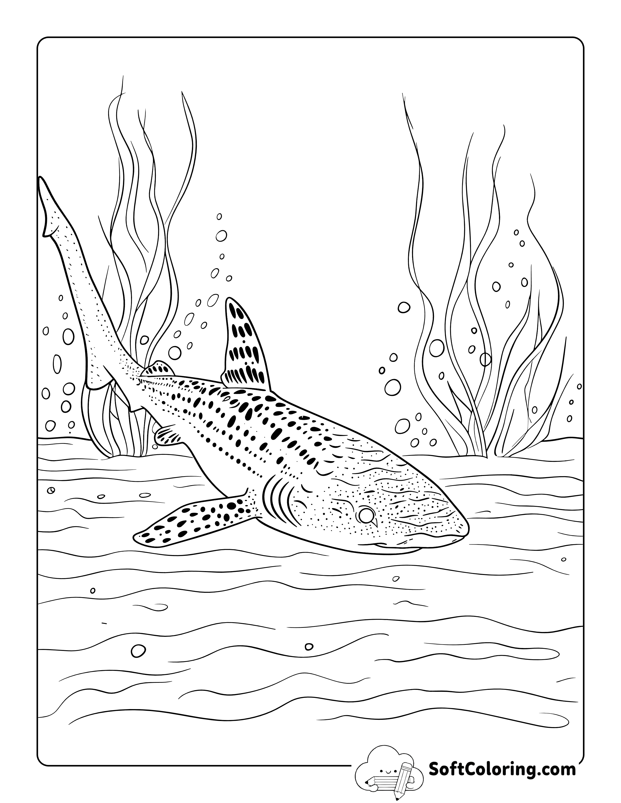 Realistic Zebra Shark in Ocean Coloring Page for Adults