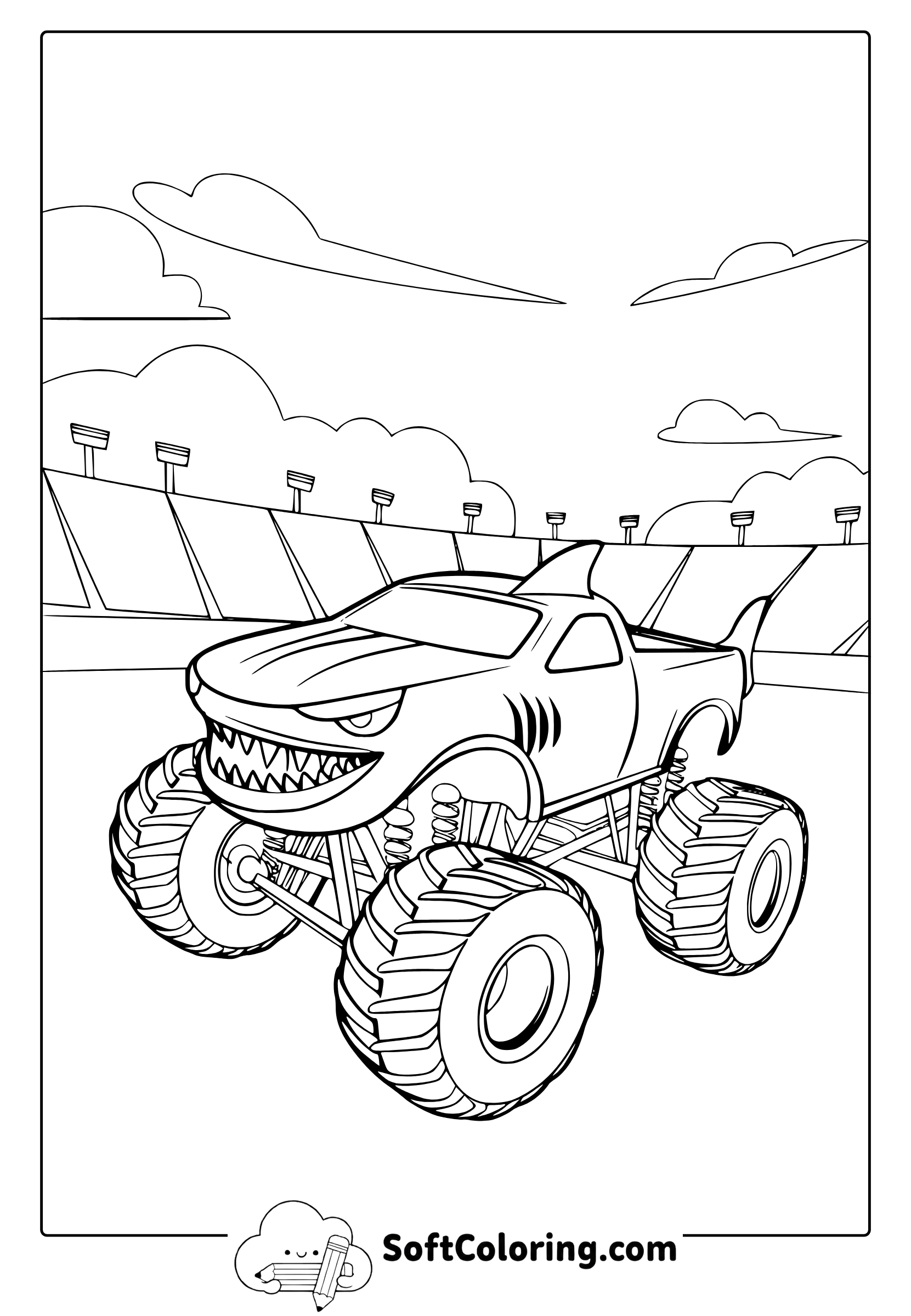 shark monster truck coloring page