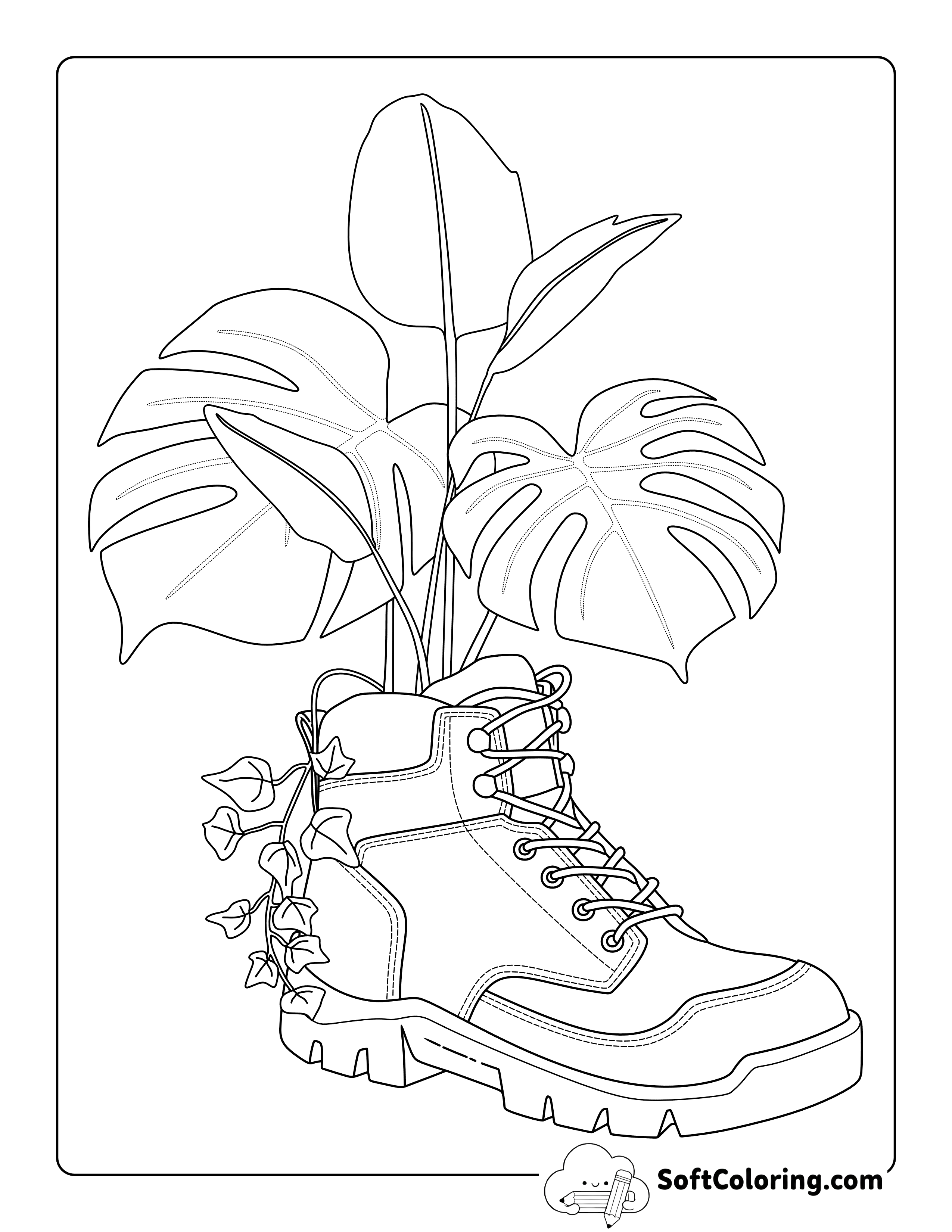 Aesthetic Plant Growing from Boot Coloring Page
