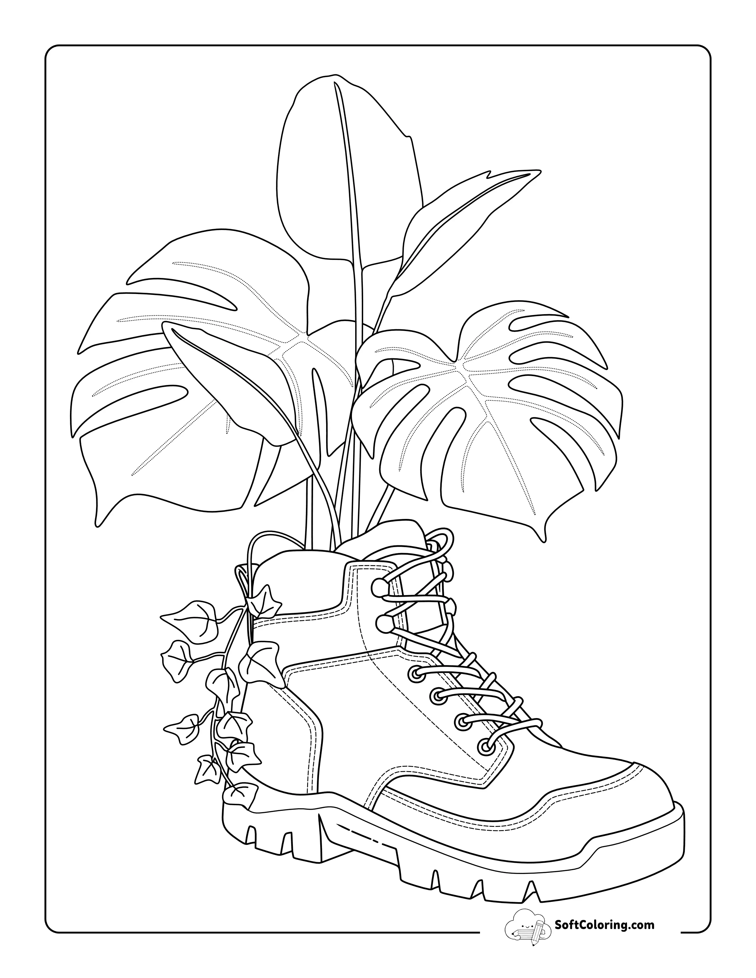 Aesthetic Plant Growing From Boot Coloring Page