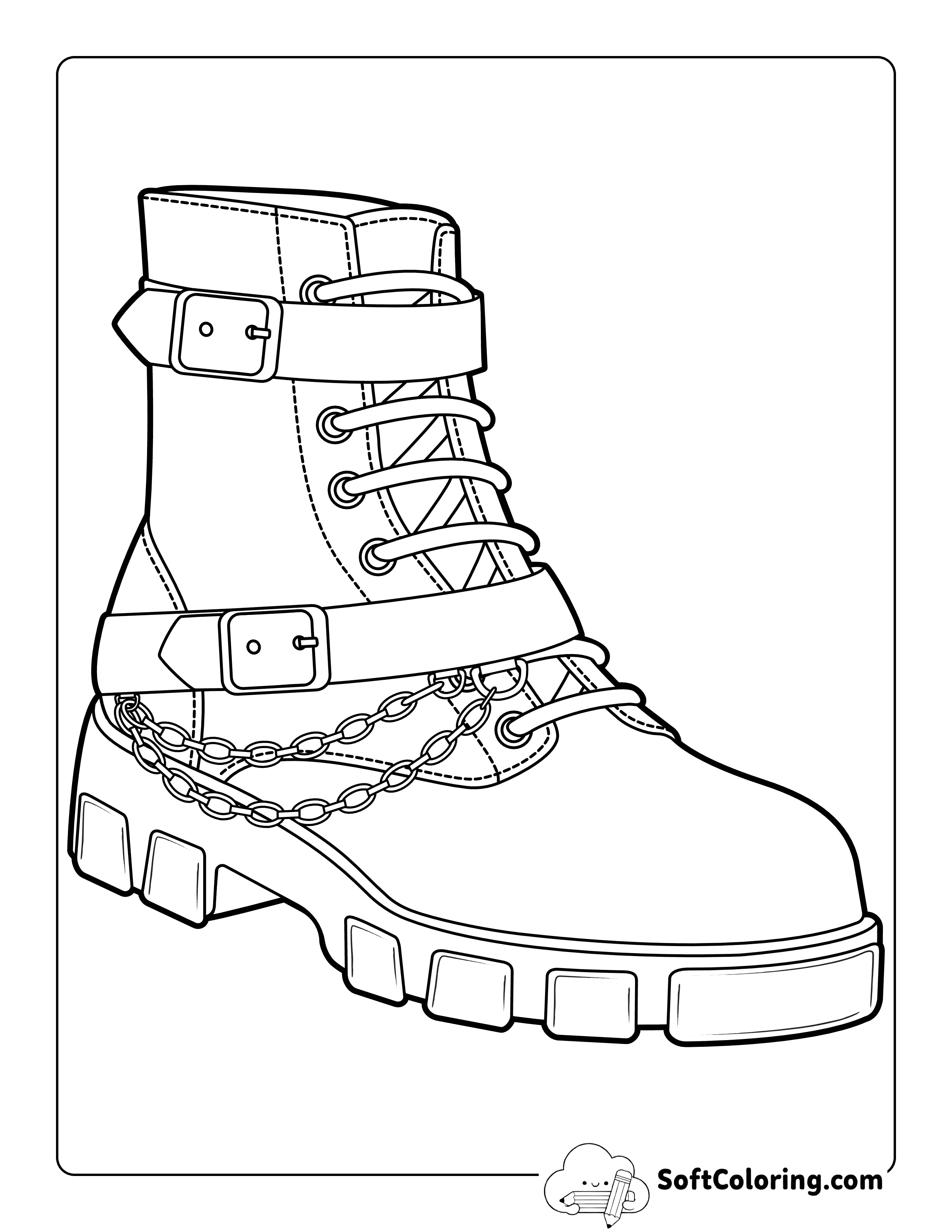 Tough High Ankle Boots Cool Shoe Coloring Page
