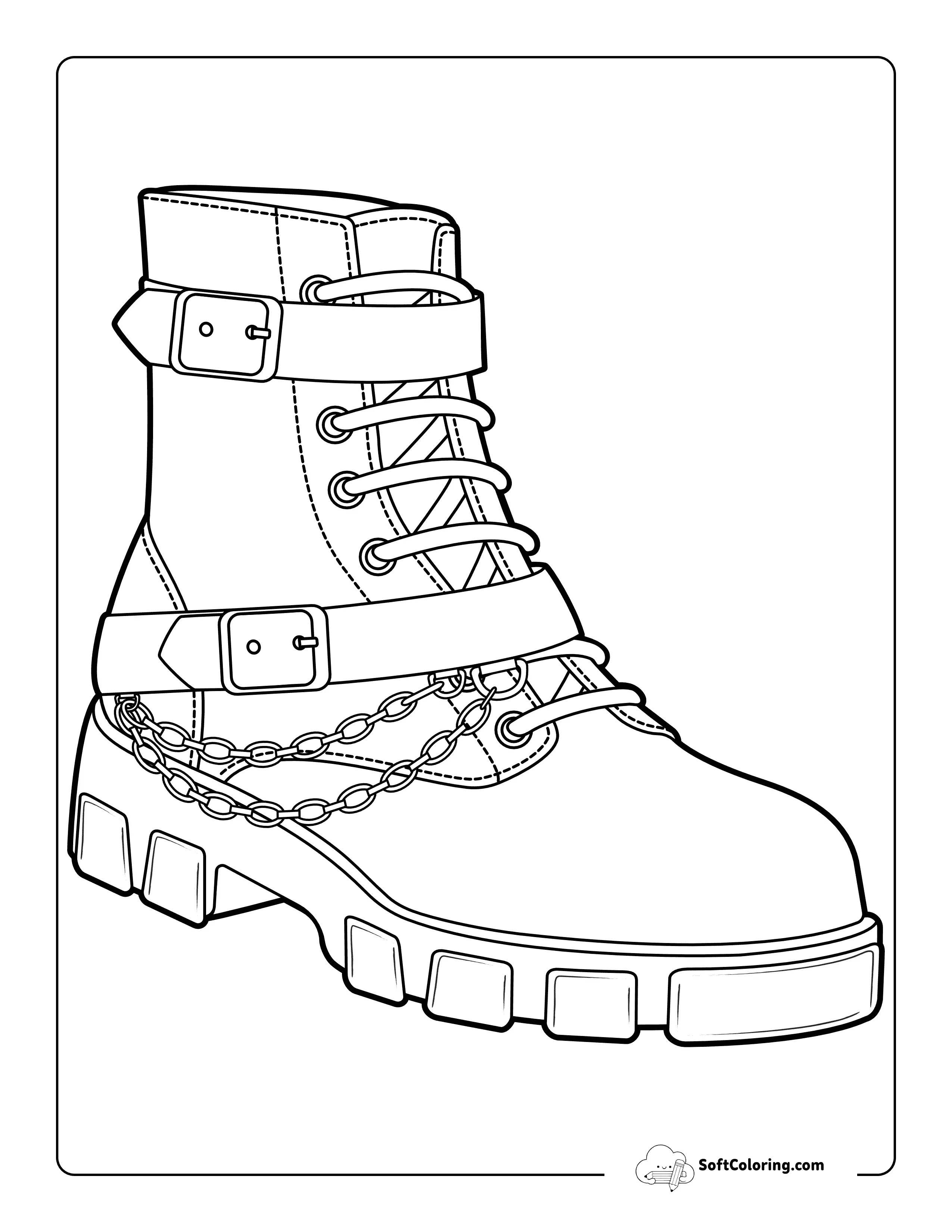 Tough High Ankle Boots Cool Shoe Coloring Page