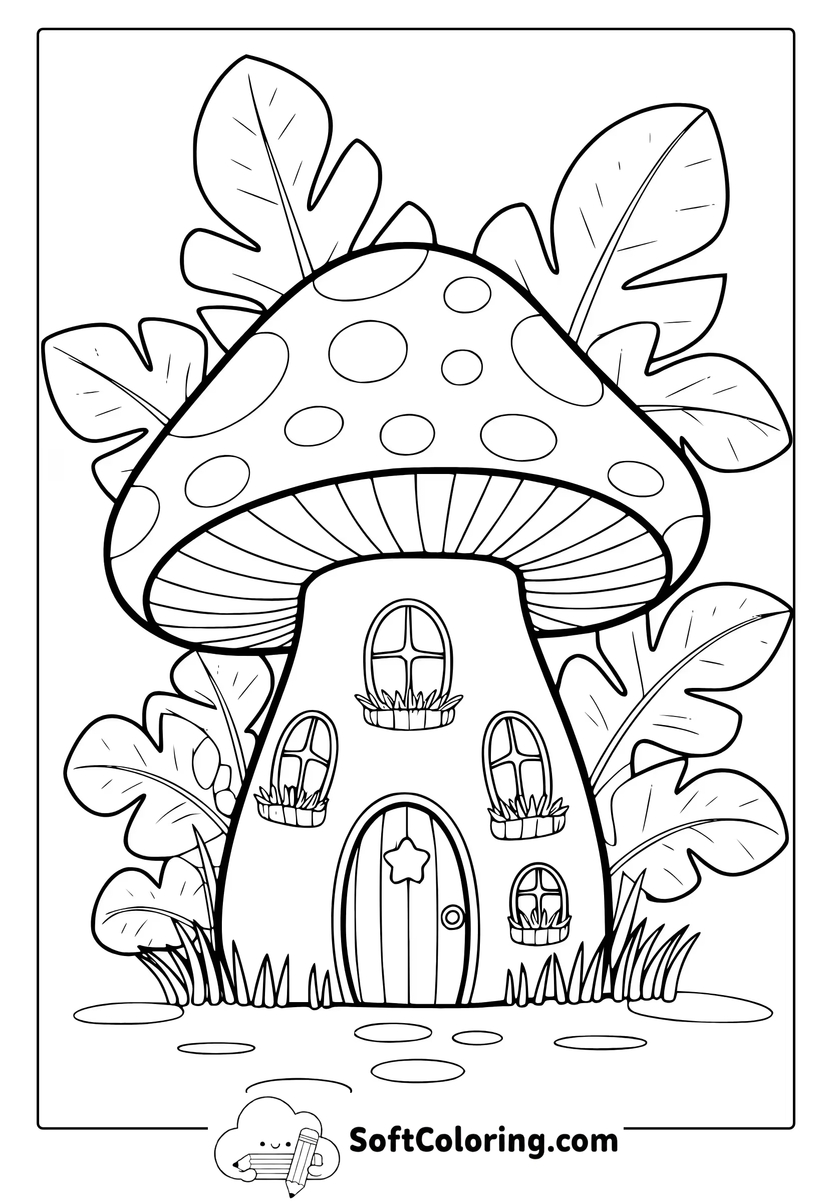 simple mushroom house coloring page