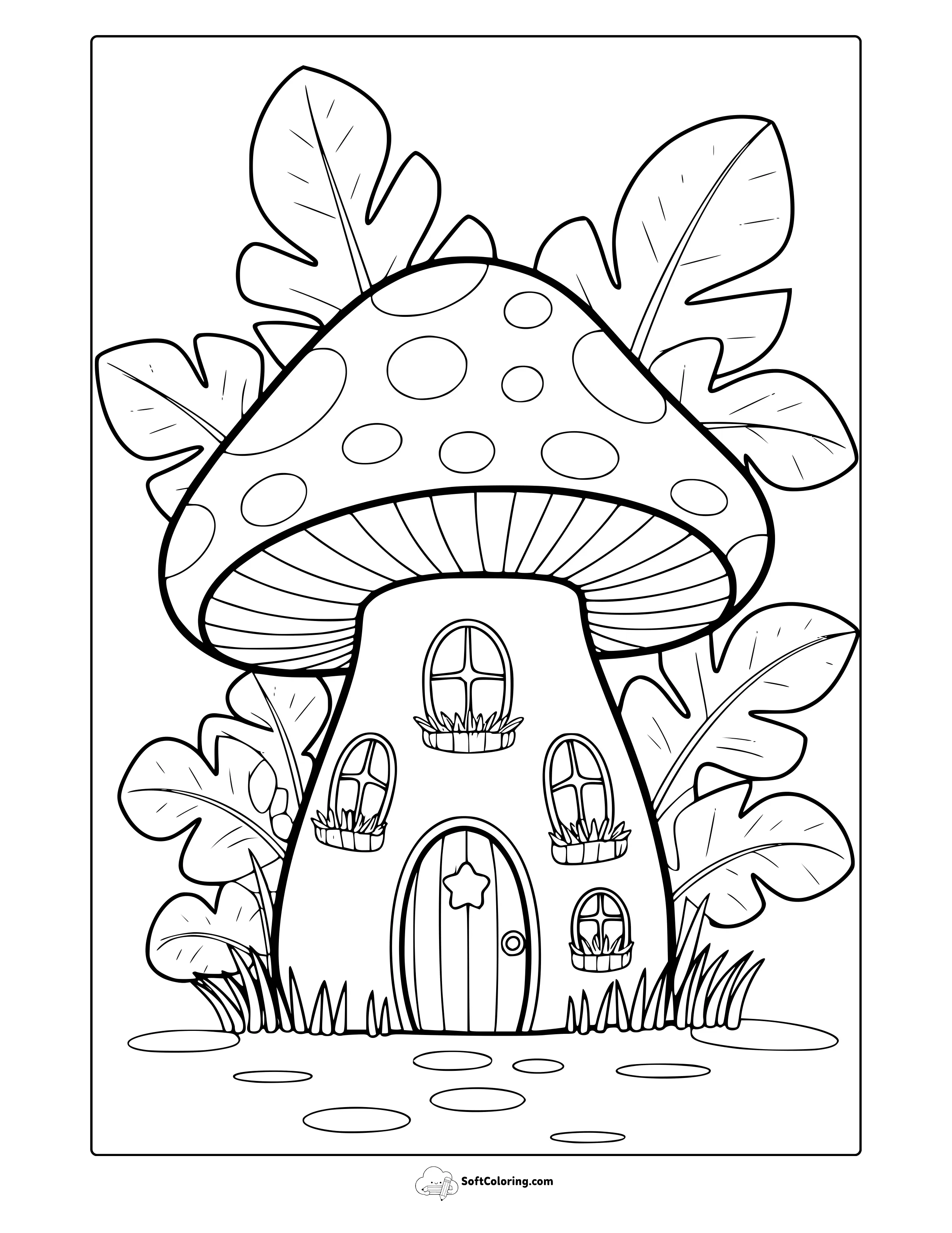 Simple Mushroom House Coloring Page