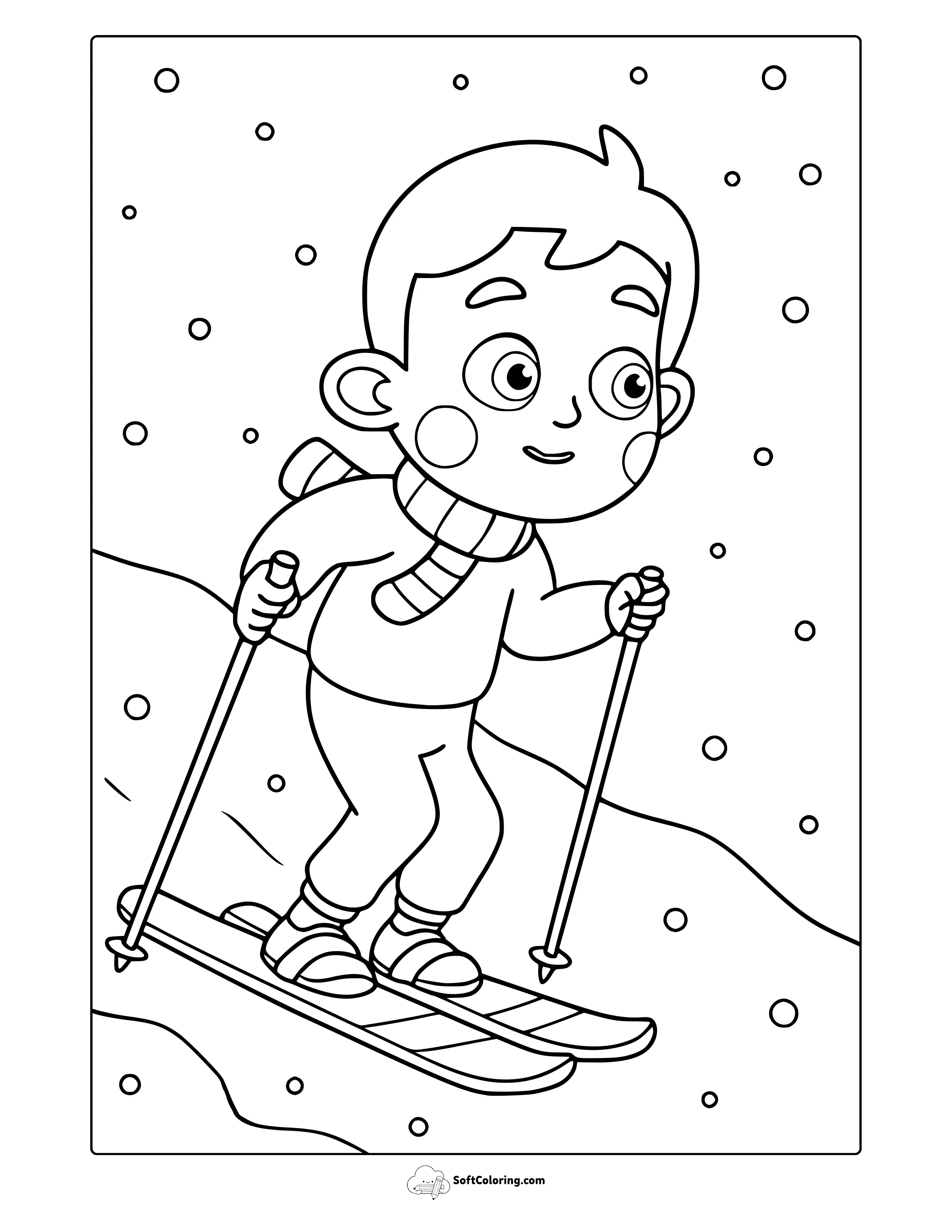 Skiing In Winter Coloring Page