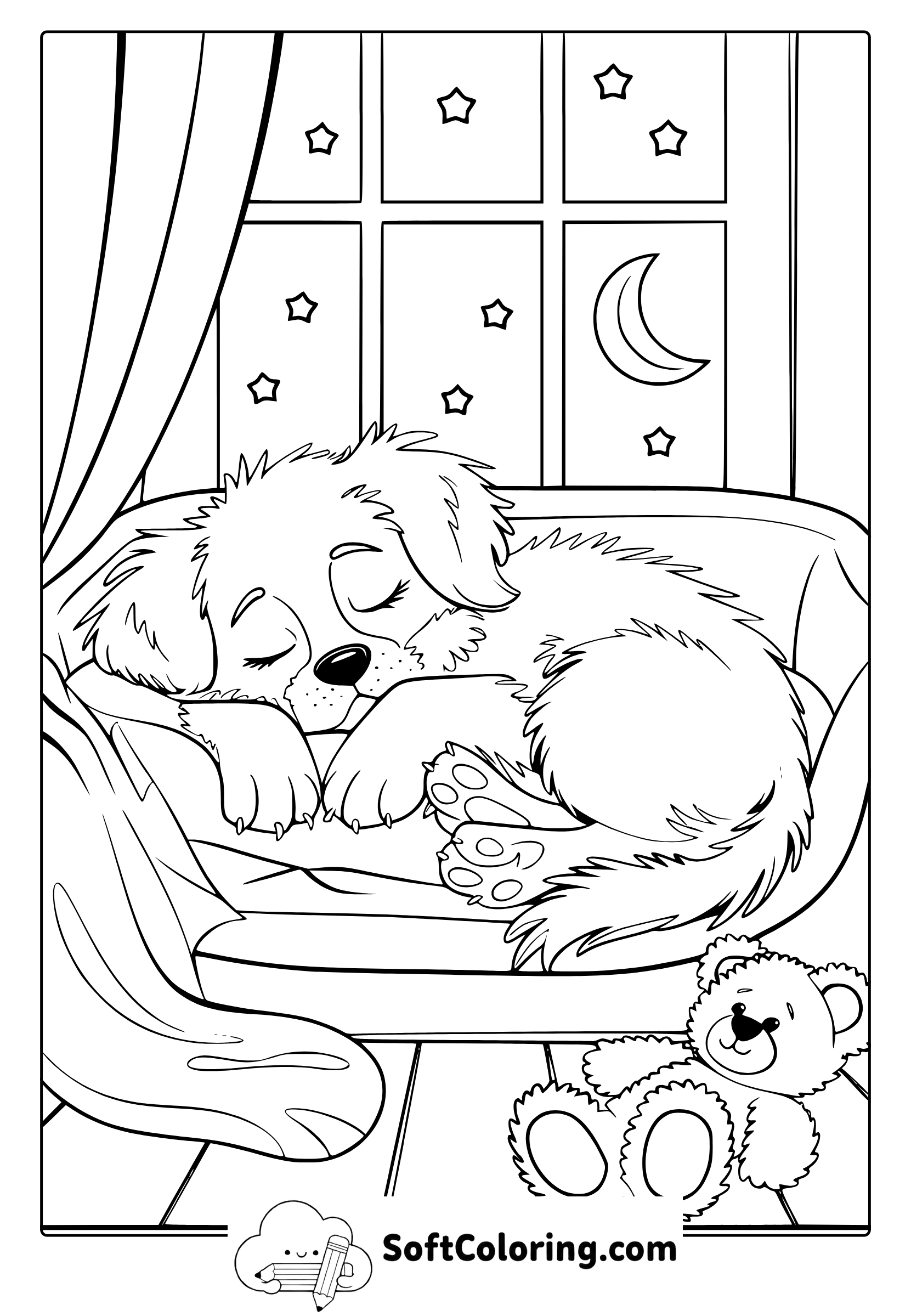 Sleeping Puppy Coloring Page