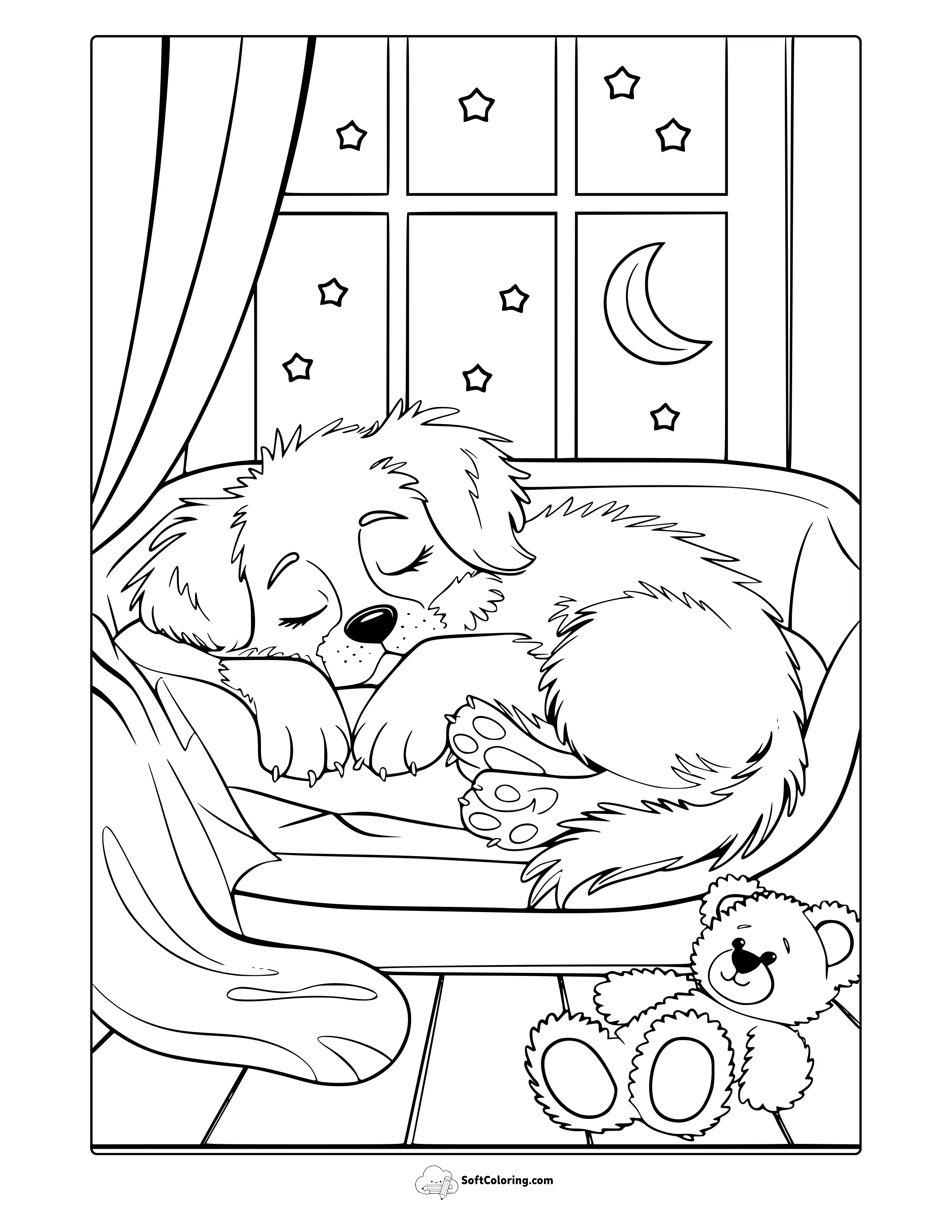 Sleeping Puppy Coloring Page