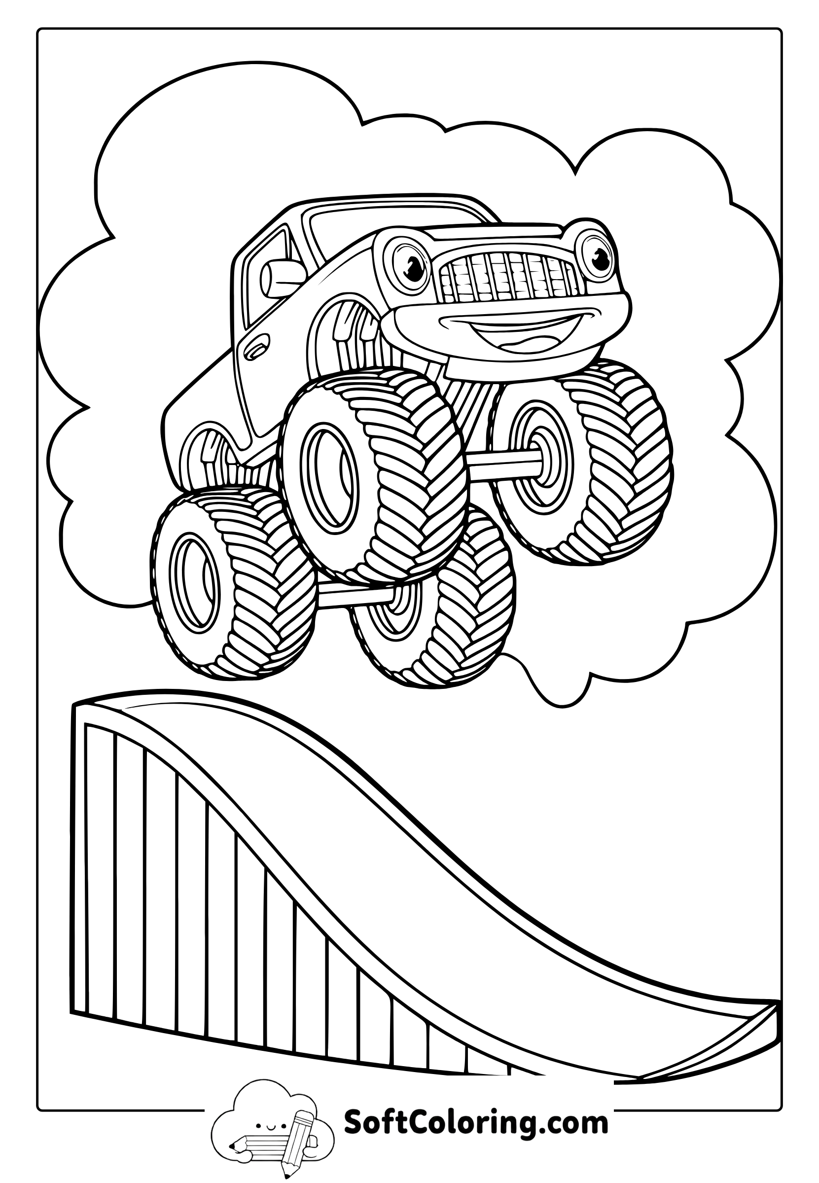 smiling monster truck coloring page