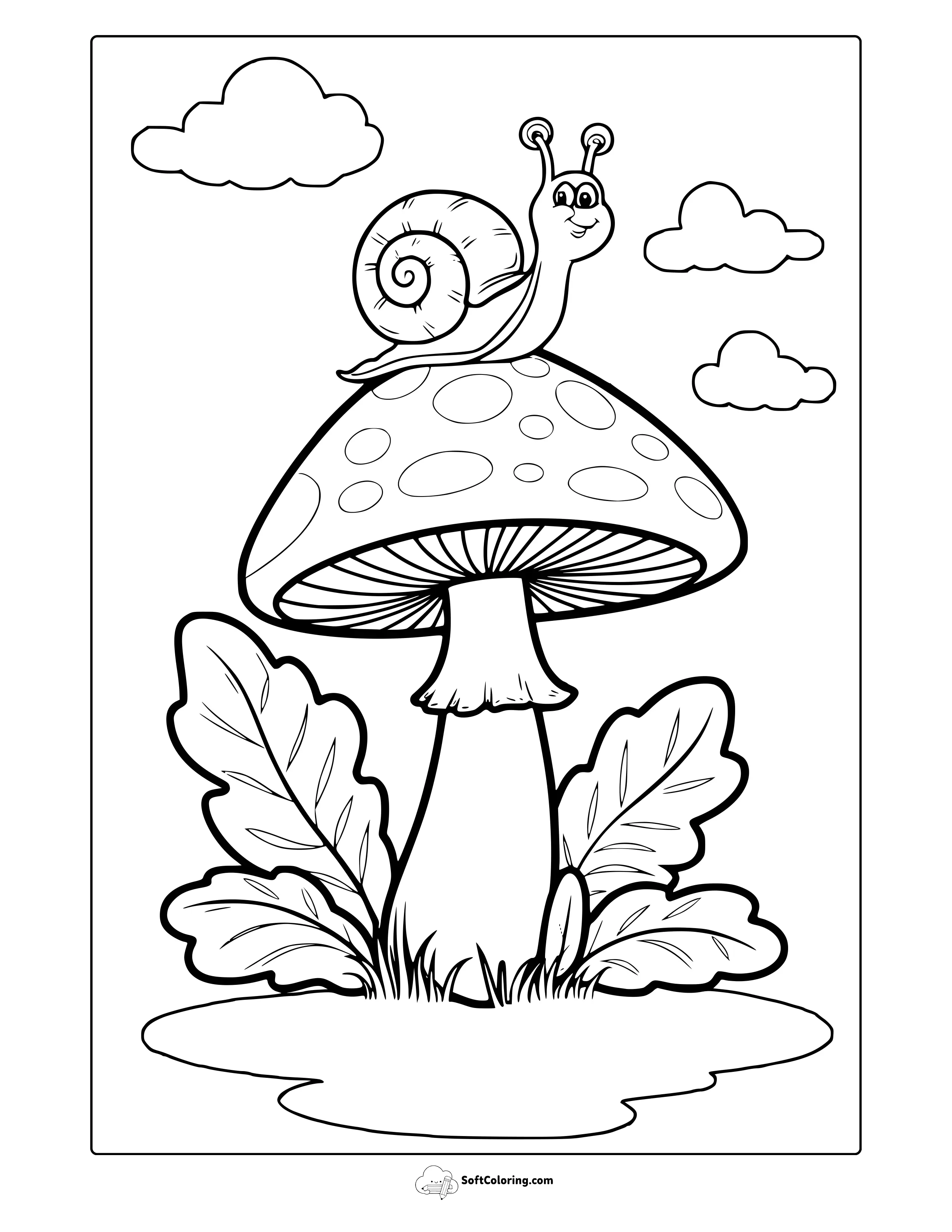 Snail And Mushroom Coloring Page
