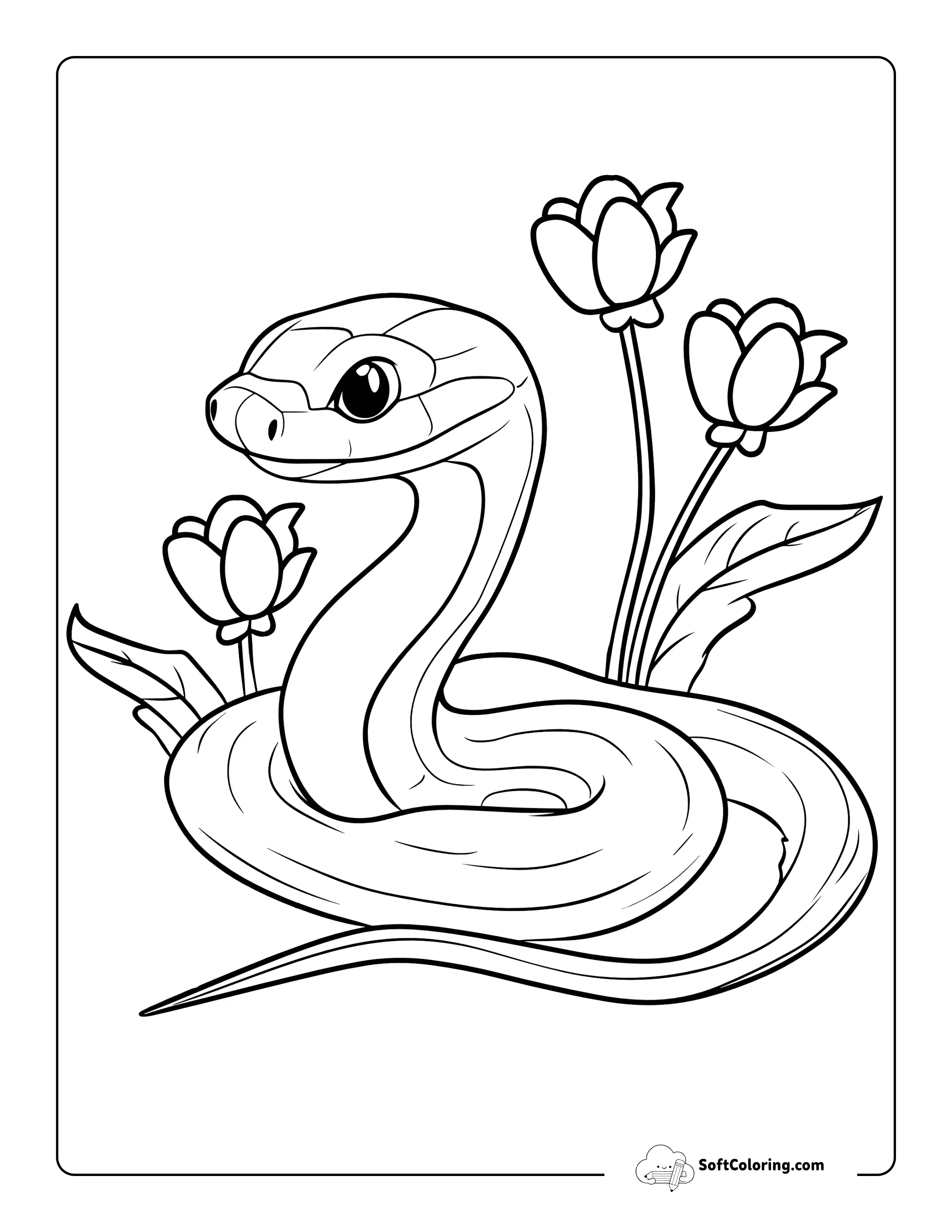 Flowers And Snake Coloring Page