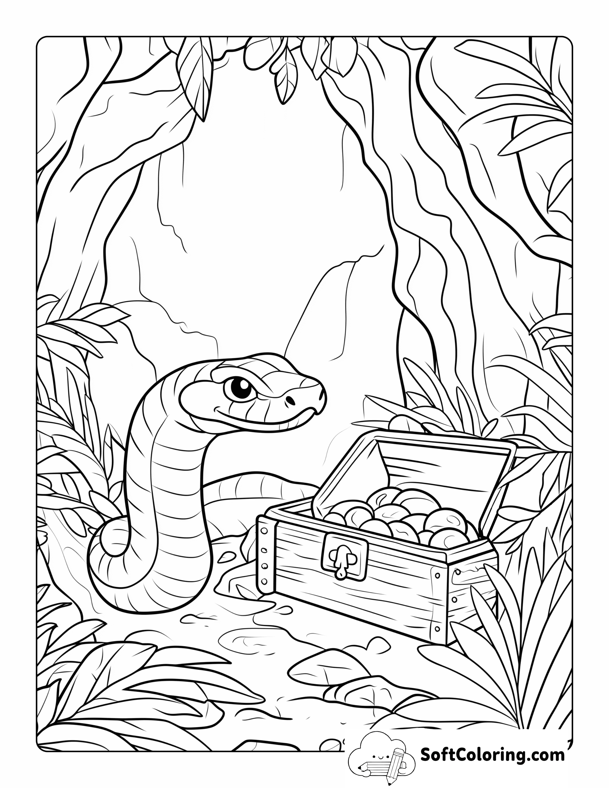 Treasure-Guarding Snake Coloring Page Printable