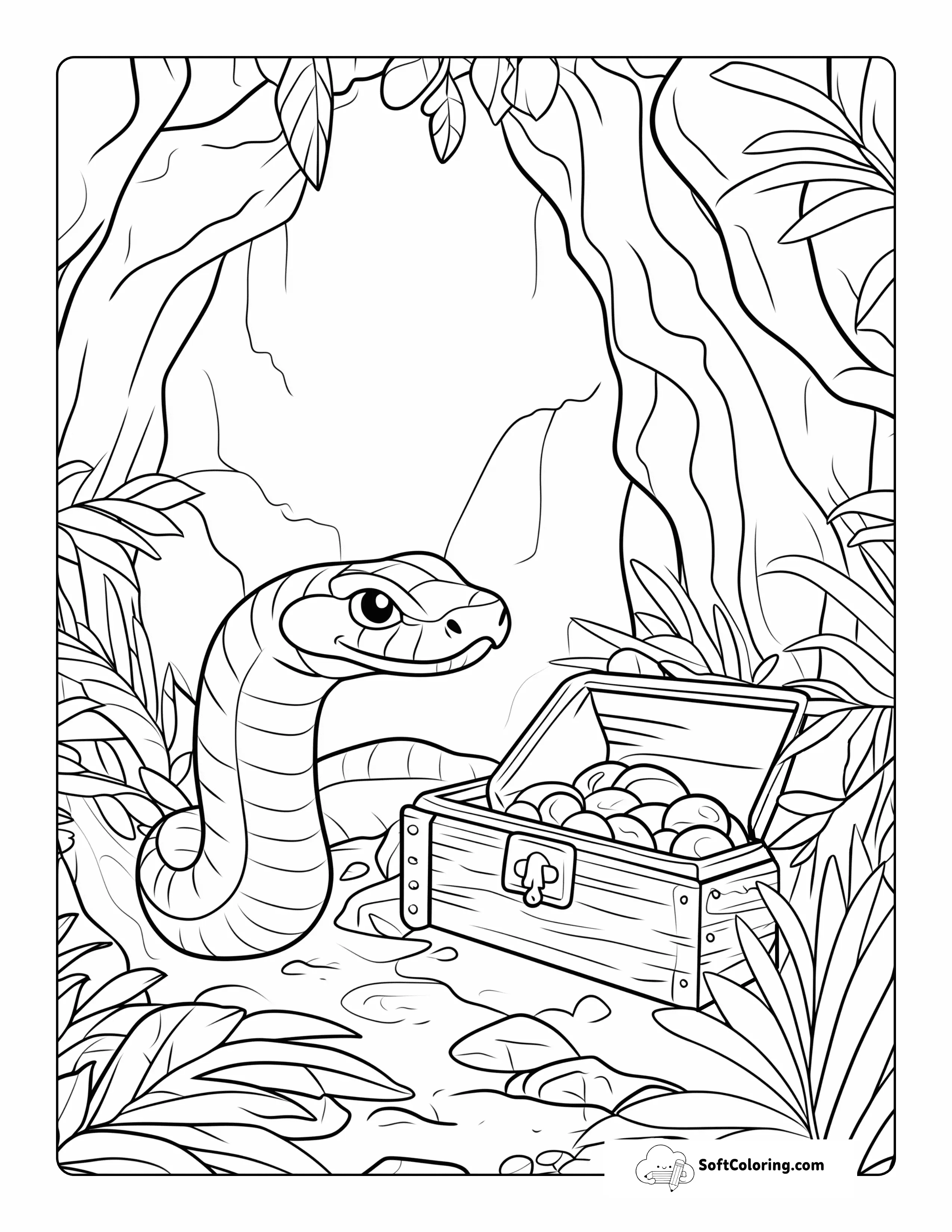 Treasure-Guarding Snake Coloring Page Printable