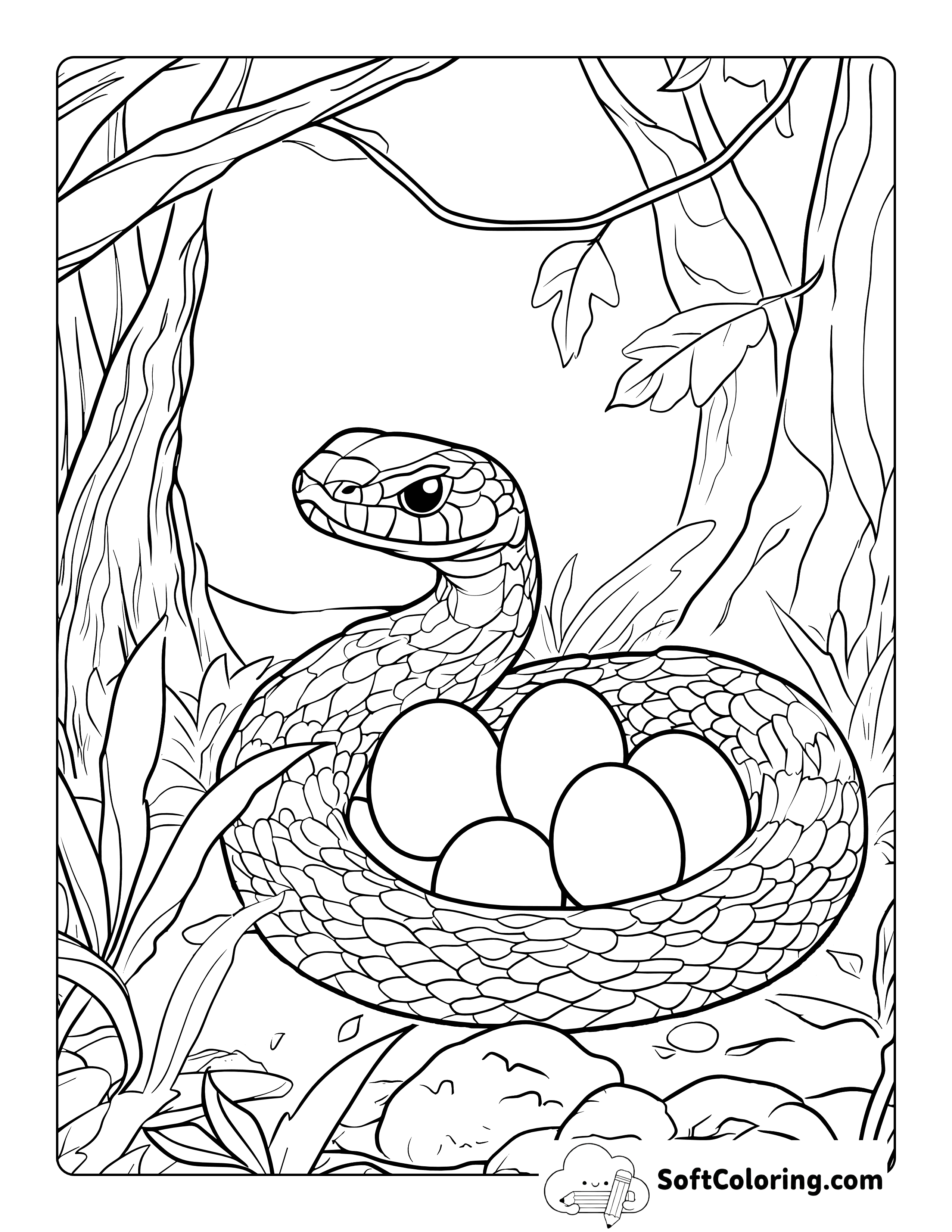 Protecting Eggs Realistic Snake Coloring Page for Teens