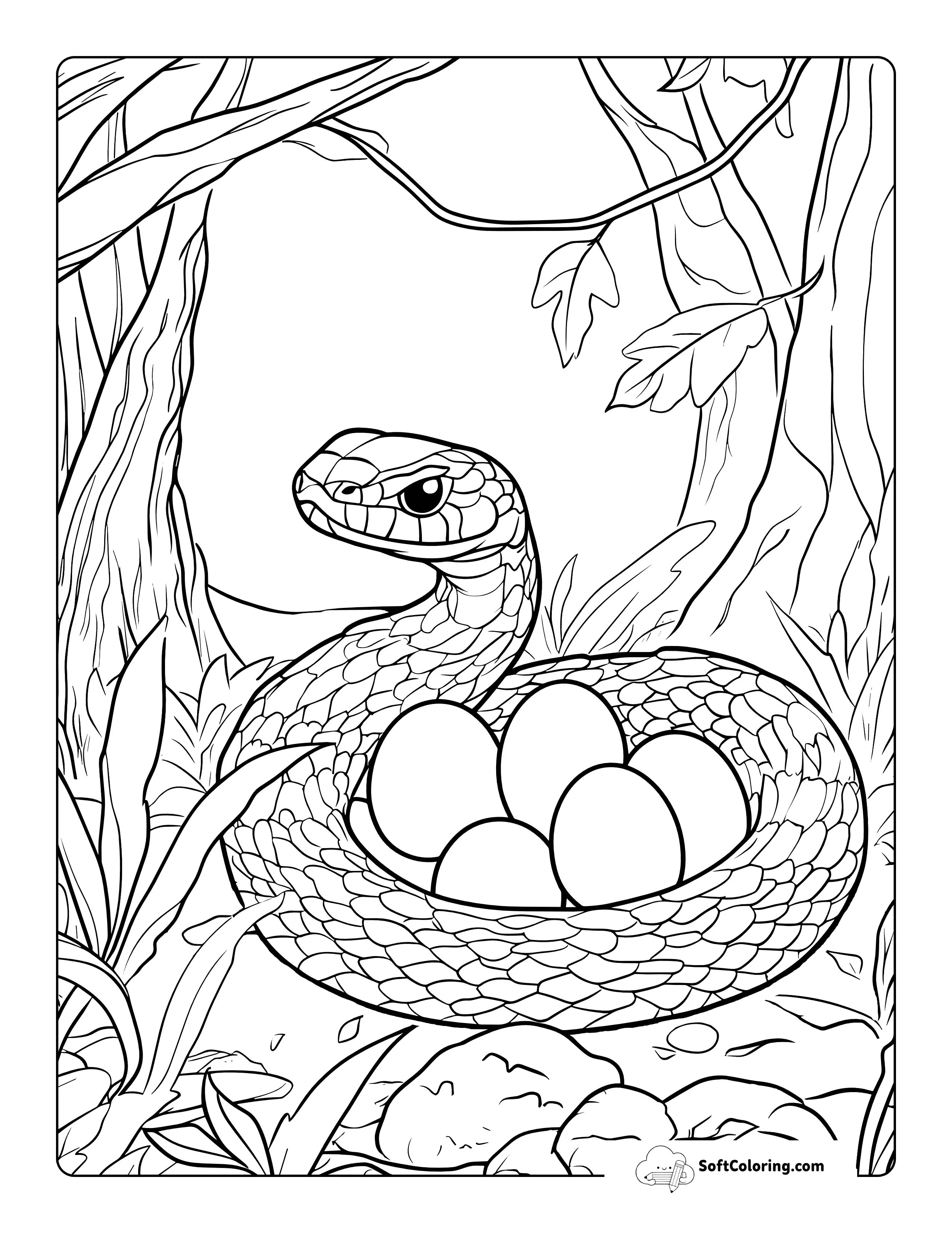 Protecting Eggs Realistic Snake Coloring Page For Teens