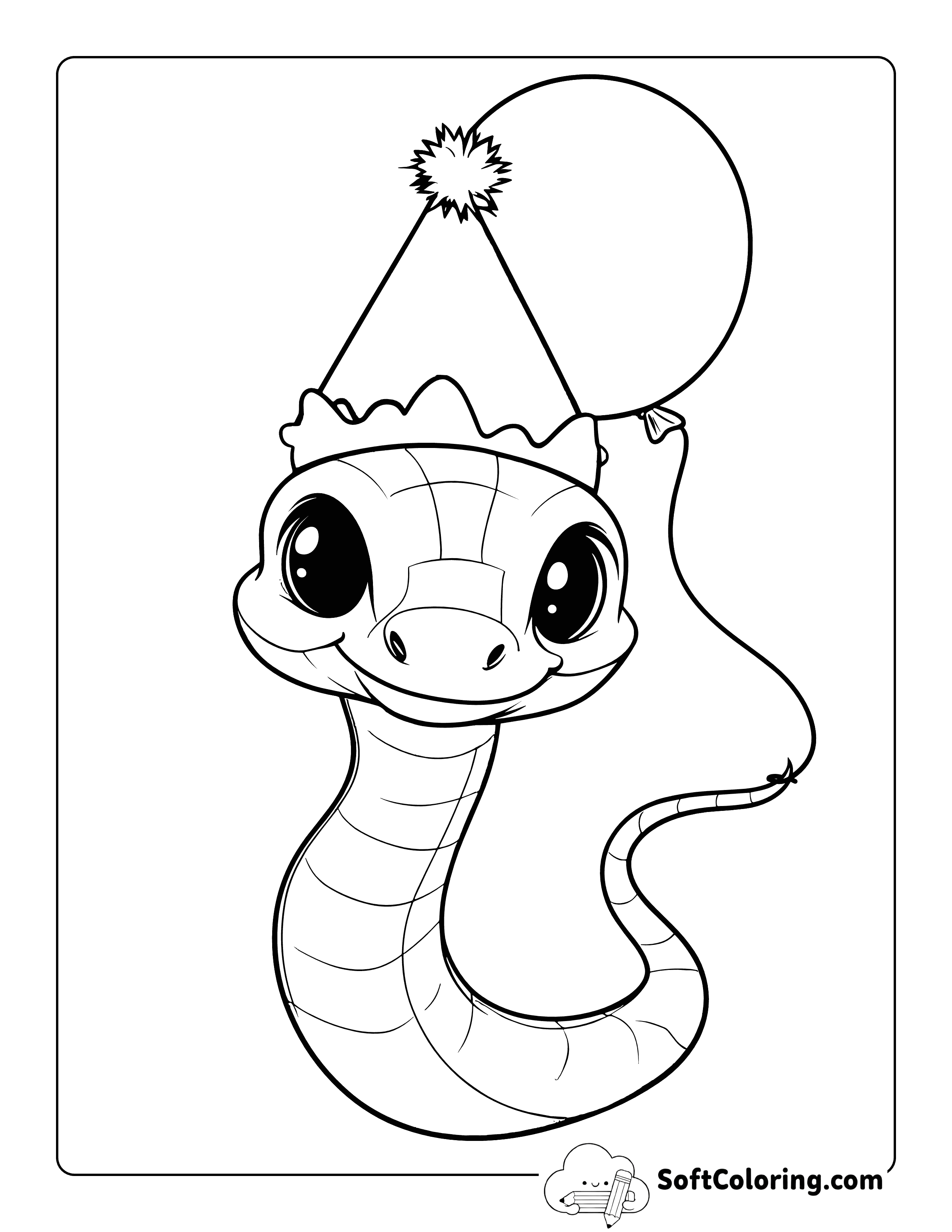 Cute Happy Birthday Snake Coloring Page for Kids