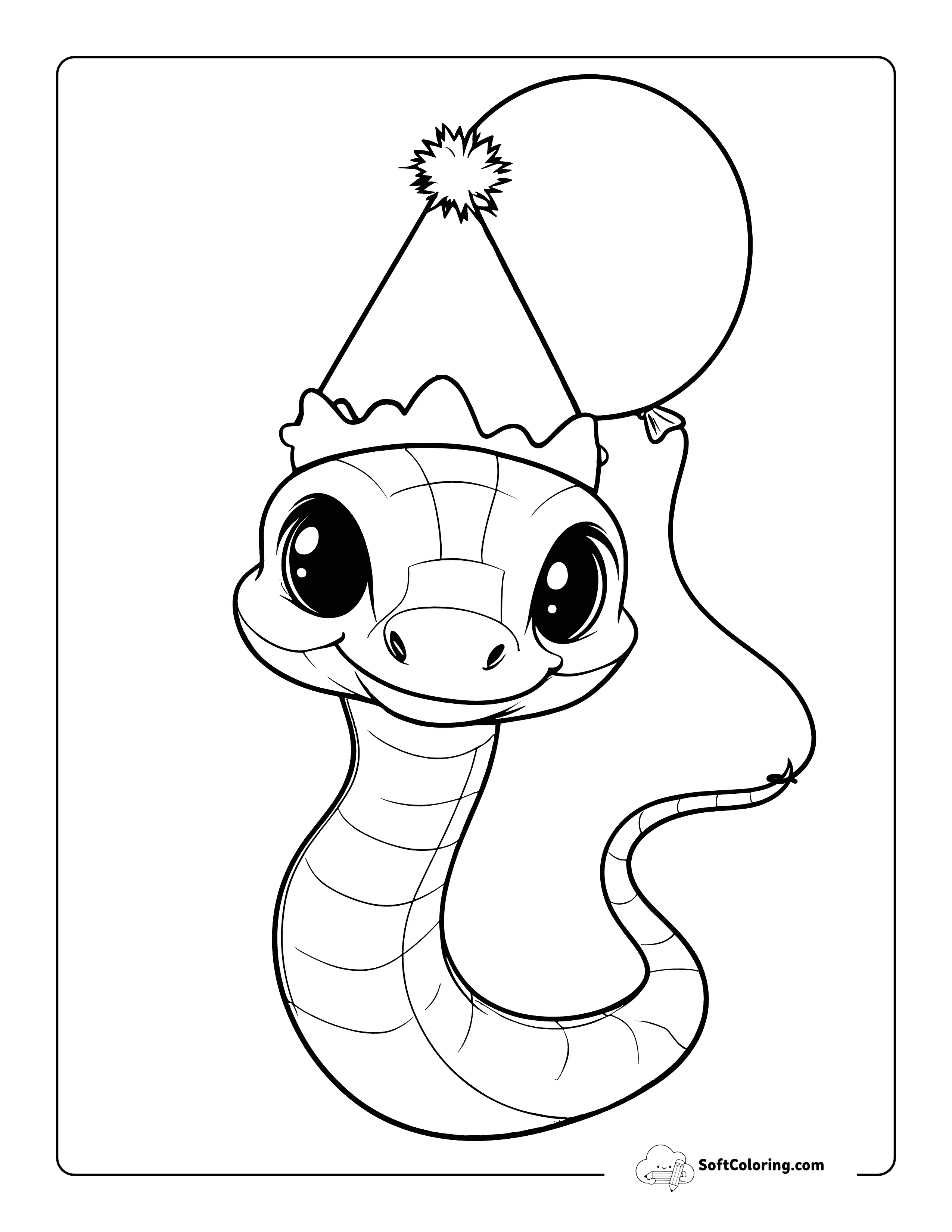 Cute Happy Birthday Snake Coloring Page For Kids