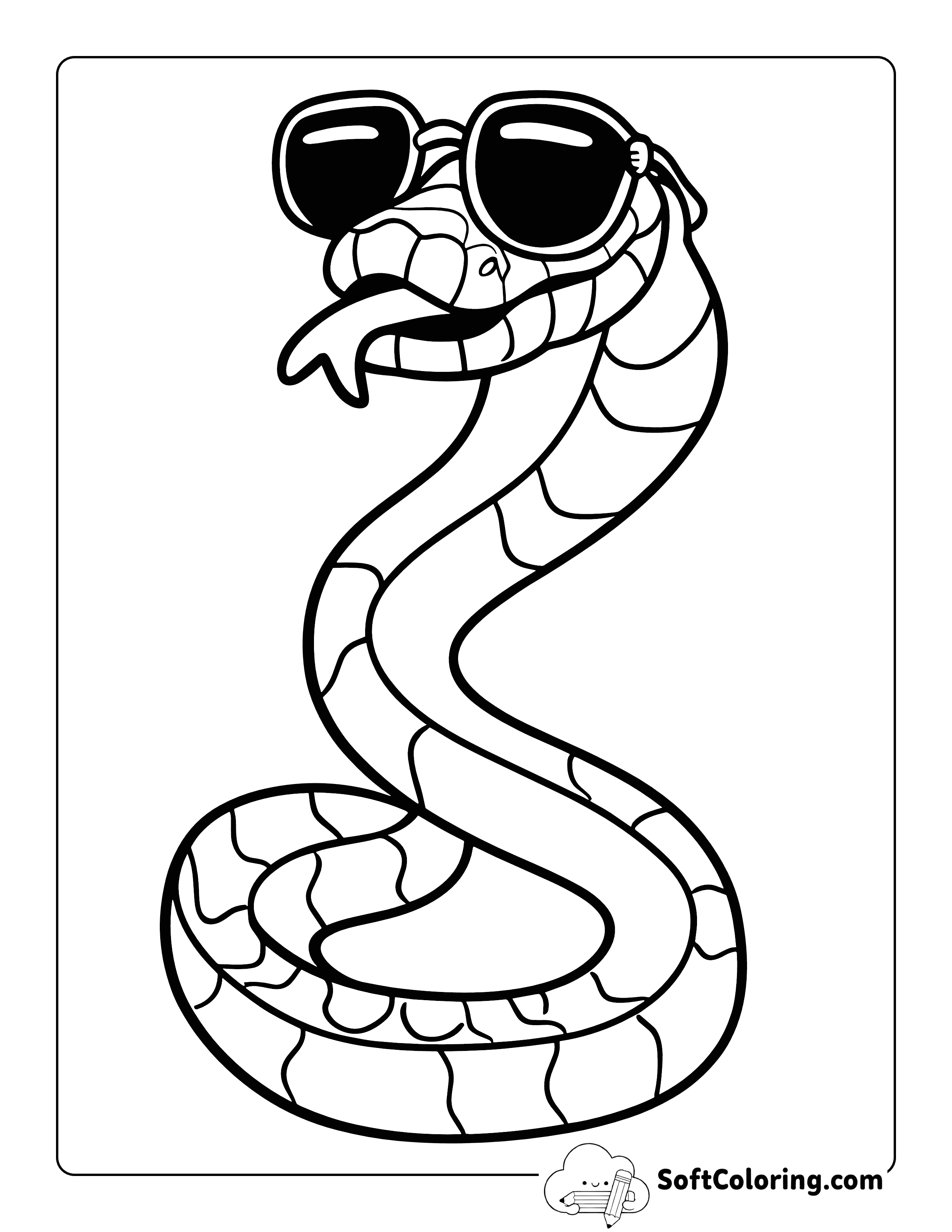 Easy Sunglasses Cartoon Snake Coloring Sheet for Kids