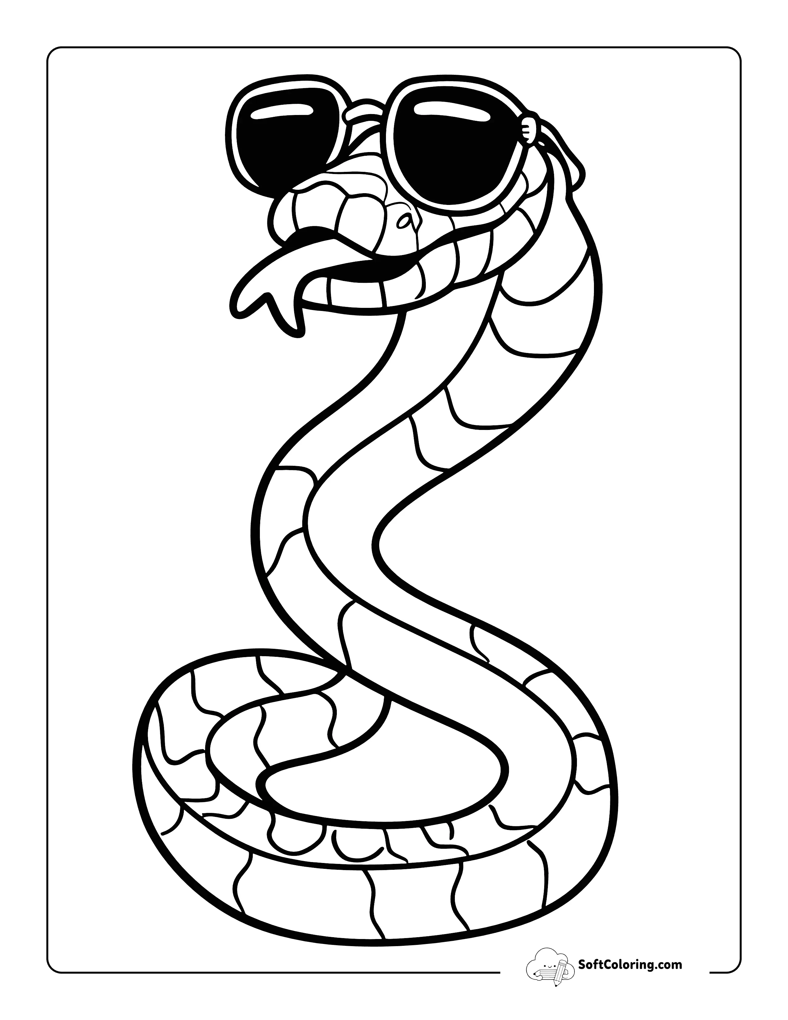 Easy Sunglasses Cartoon Snake Coloring Sheet For Kids