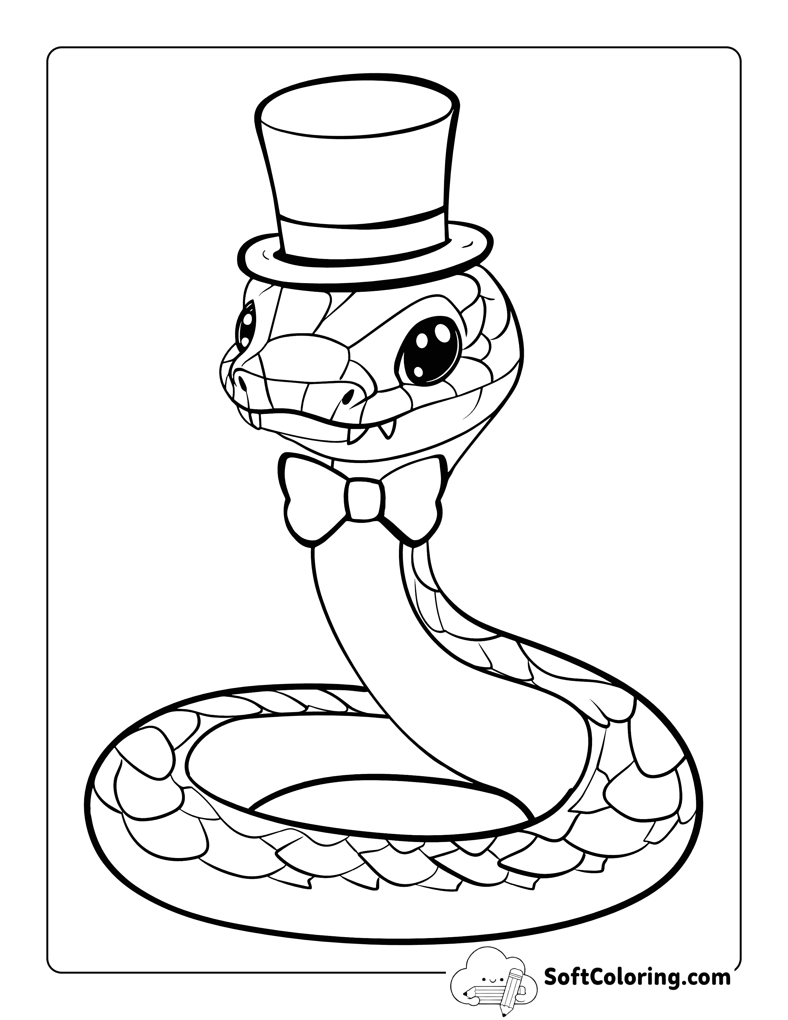 Cute Dapper Snake in Top Hat Coloring Page