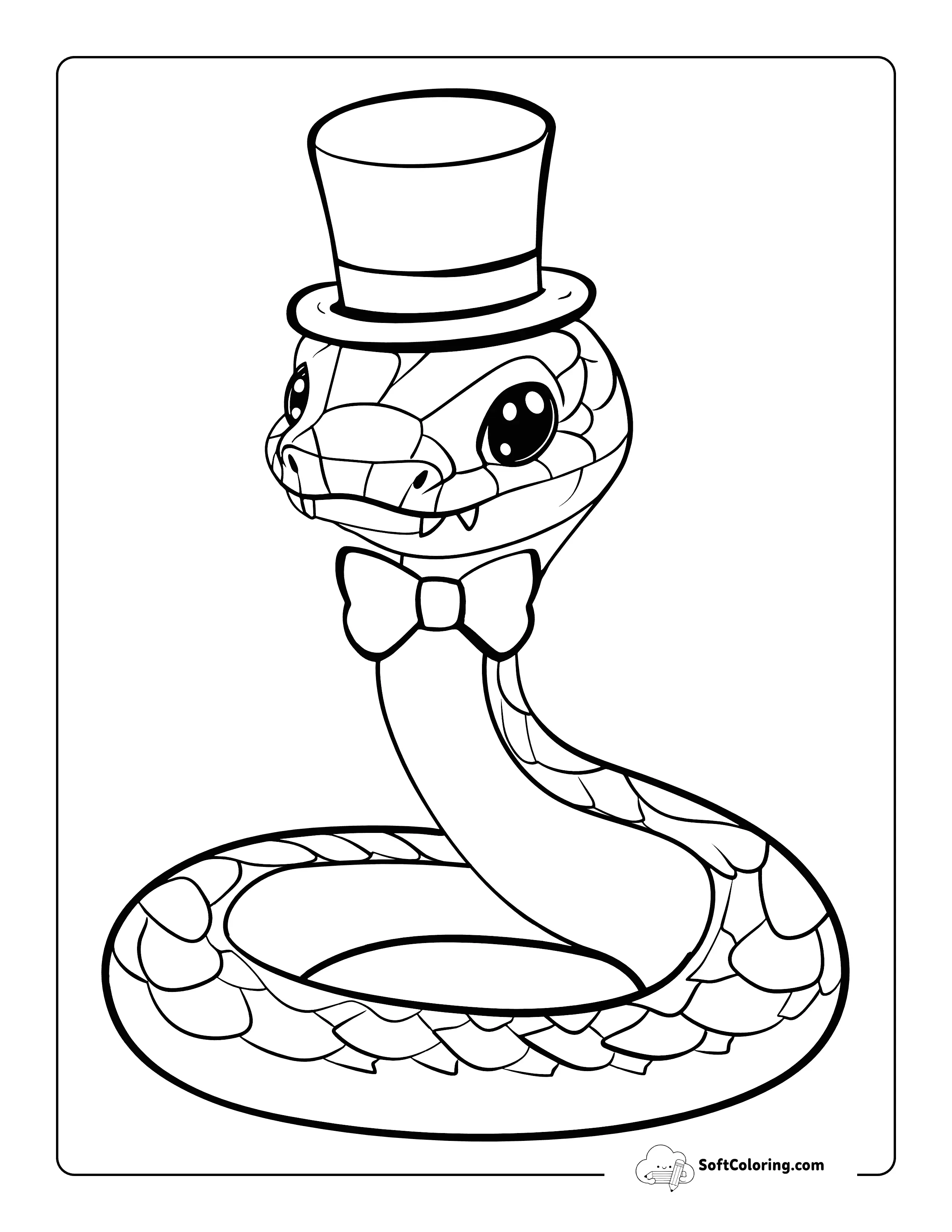 Cute Dapper Snake In Top Hat Coloring Page