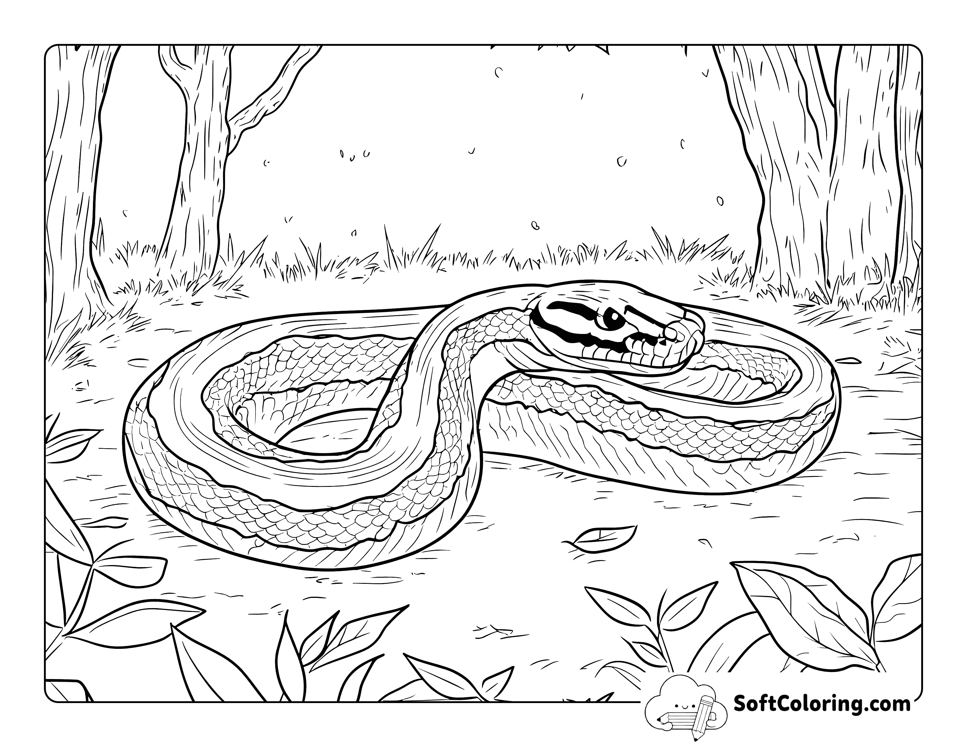 Detailed Realistic Boa Constrictor Coloring Page for Adults