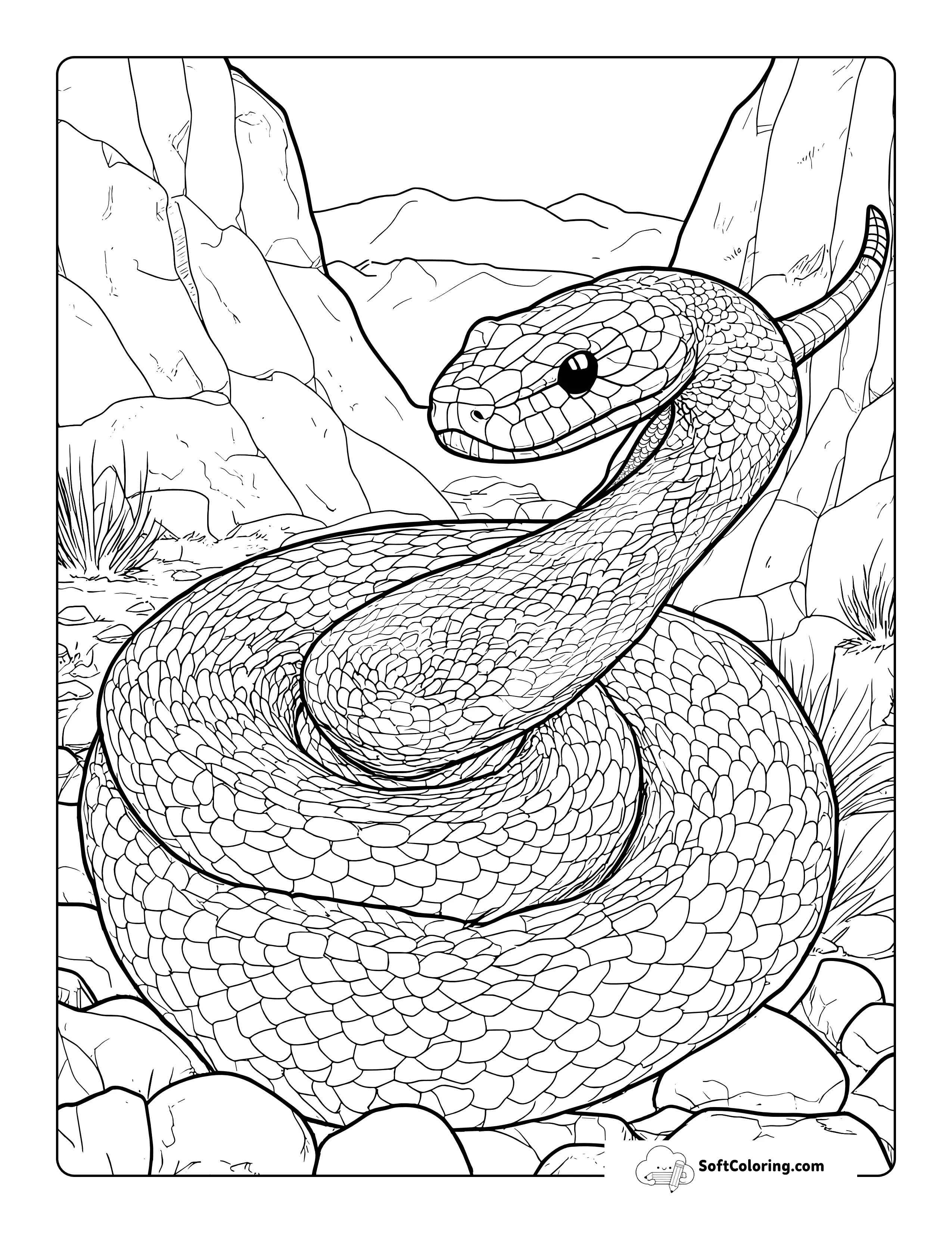 Realistic Rattlesnake Coloring Page For Adults